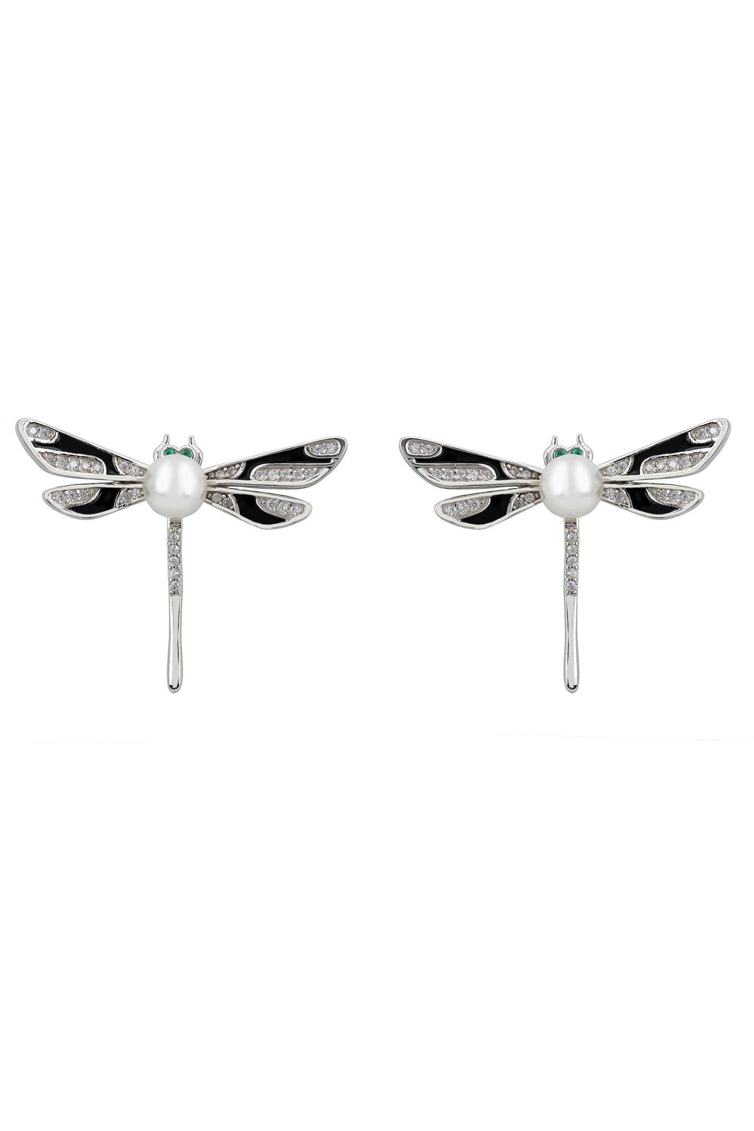 Black and white dragonfly stud earrings.