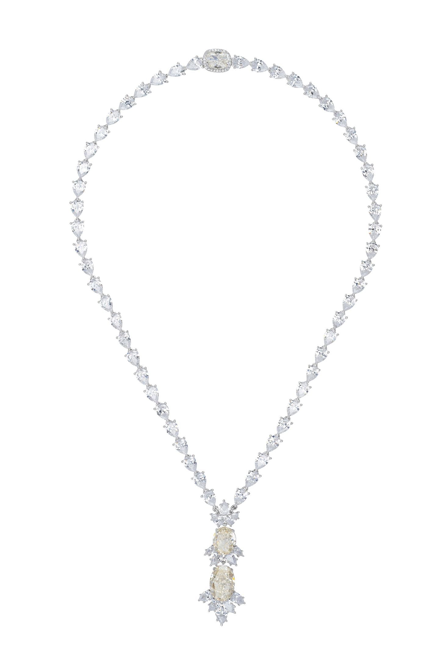 Moissanite centerpiece teardrop diamond necklace.