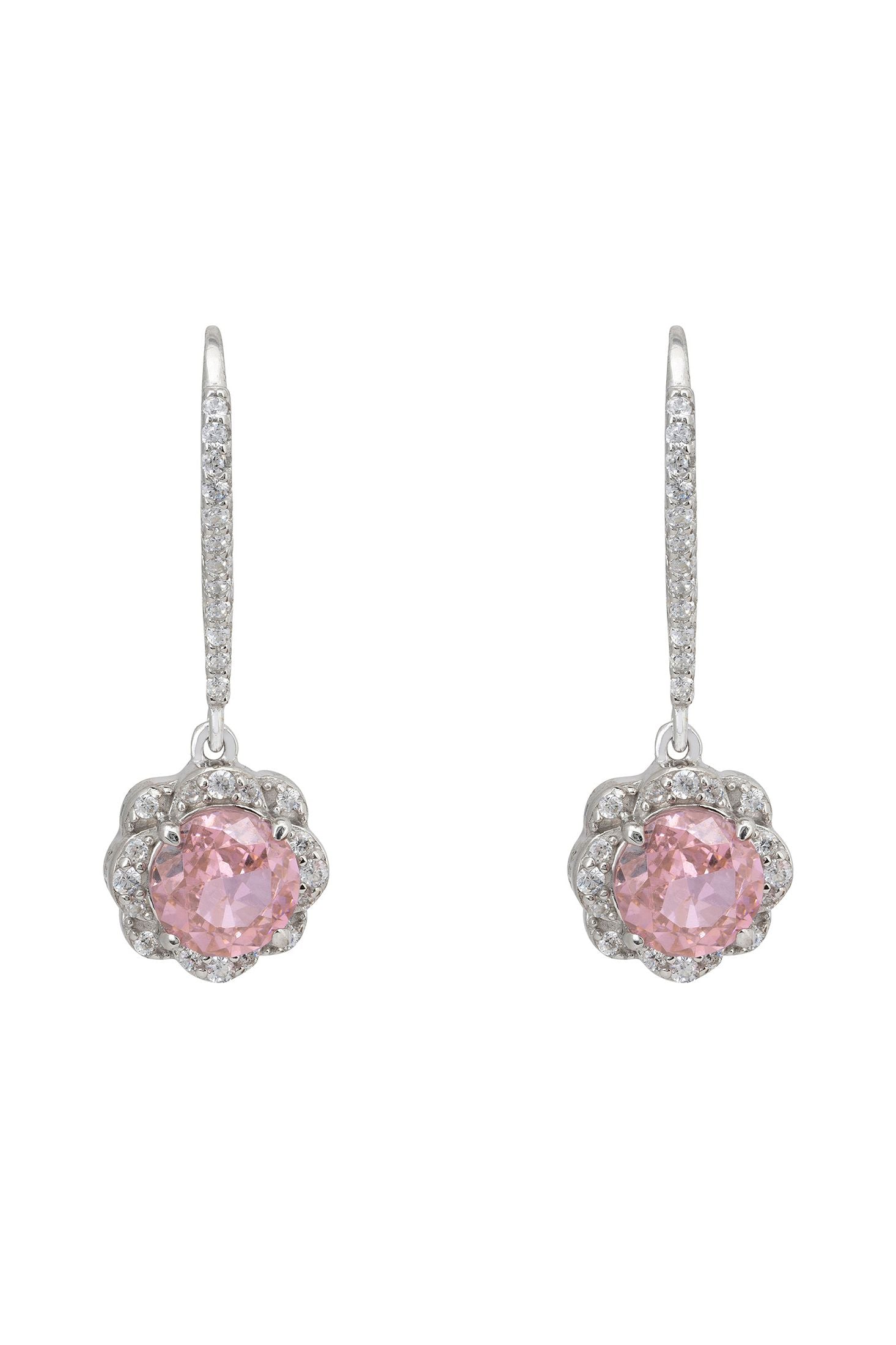 Pink gemstone diamond flower earrings.