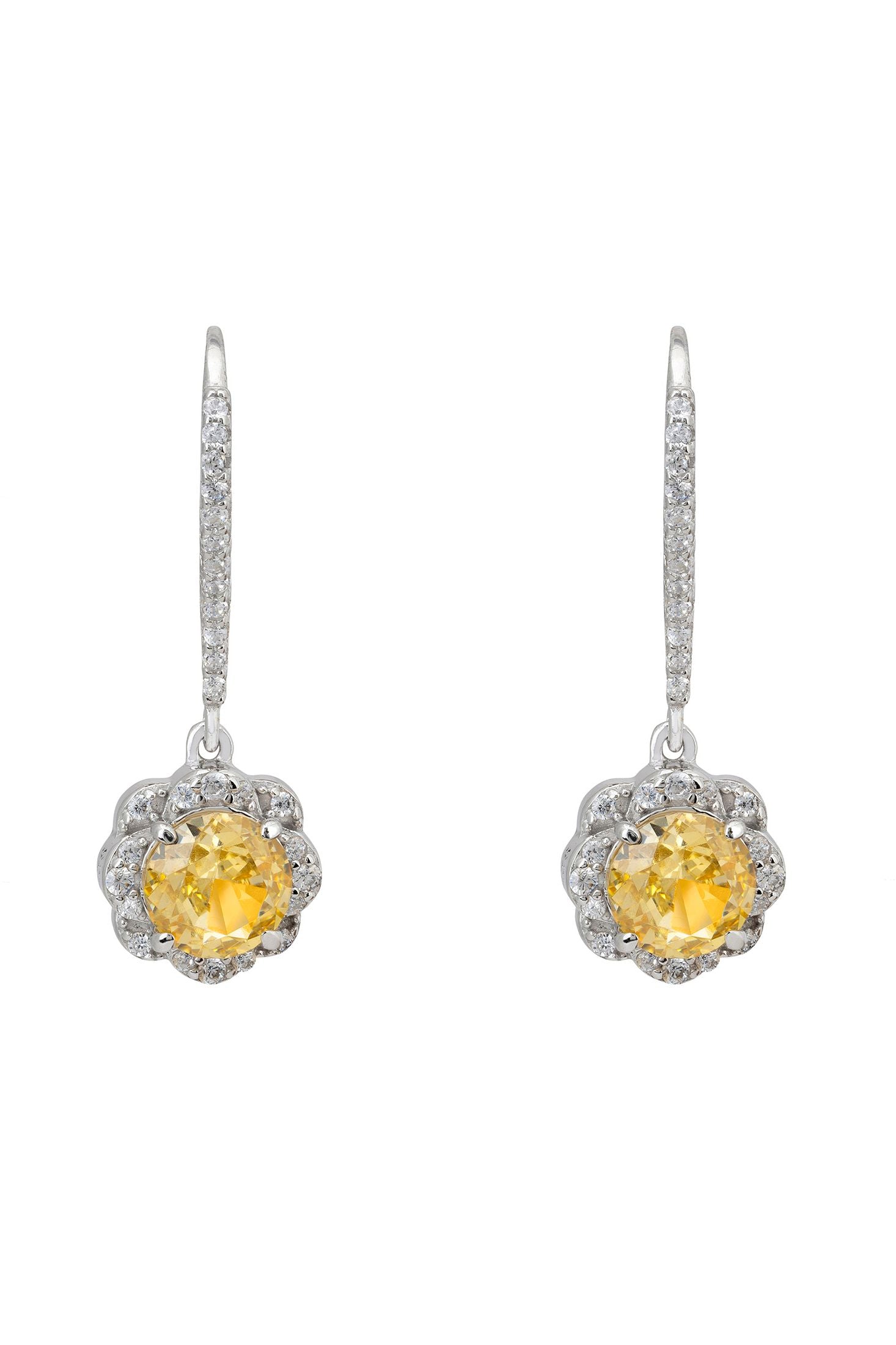 Yellow gemstone diamond flower earrings.