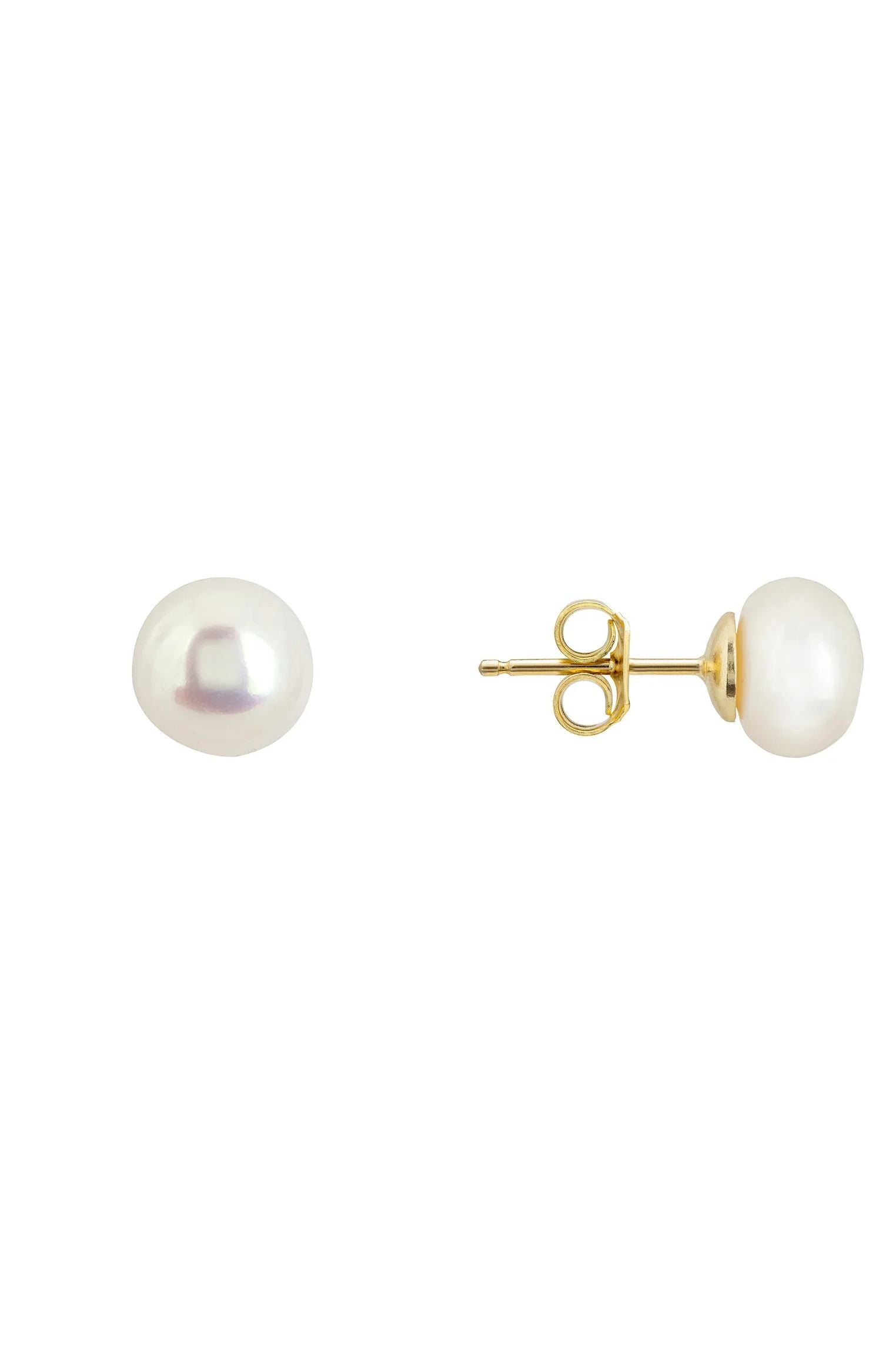Solid 14K Gold 8mm Classic Natural Pearl Stud Earrings