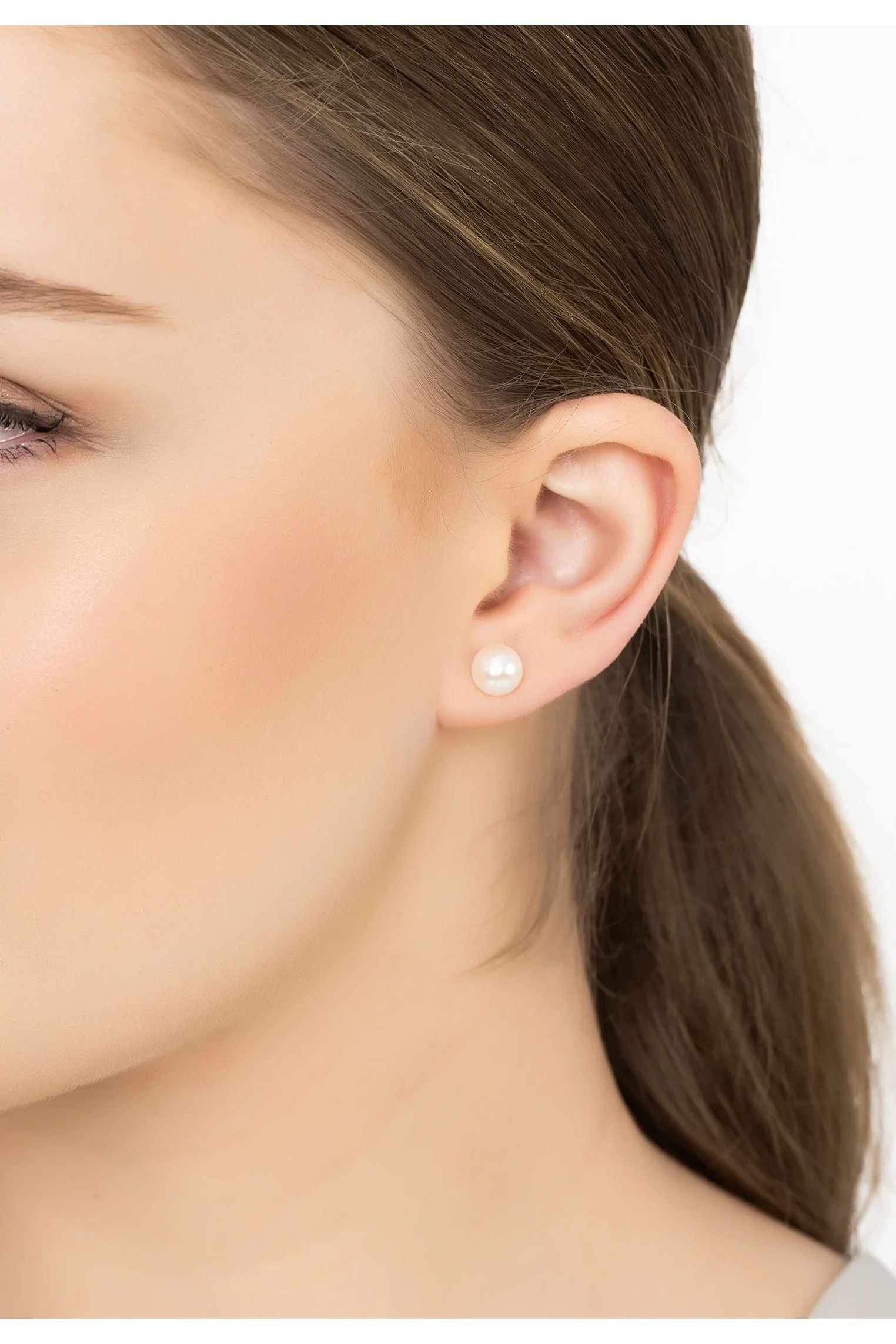 Solid 14K Gold 8mm Classic Natural Pearl Stud Earrings