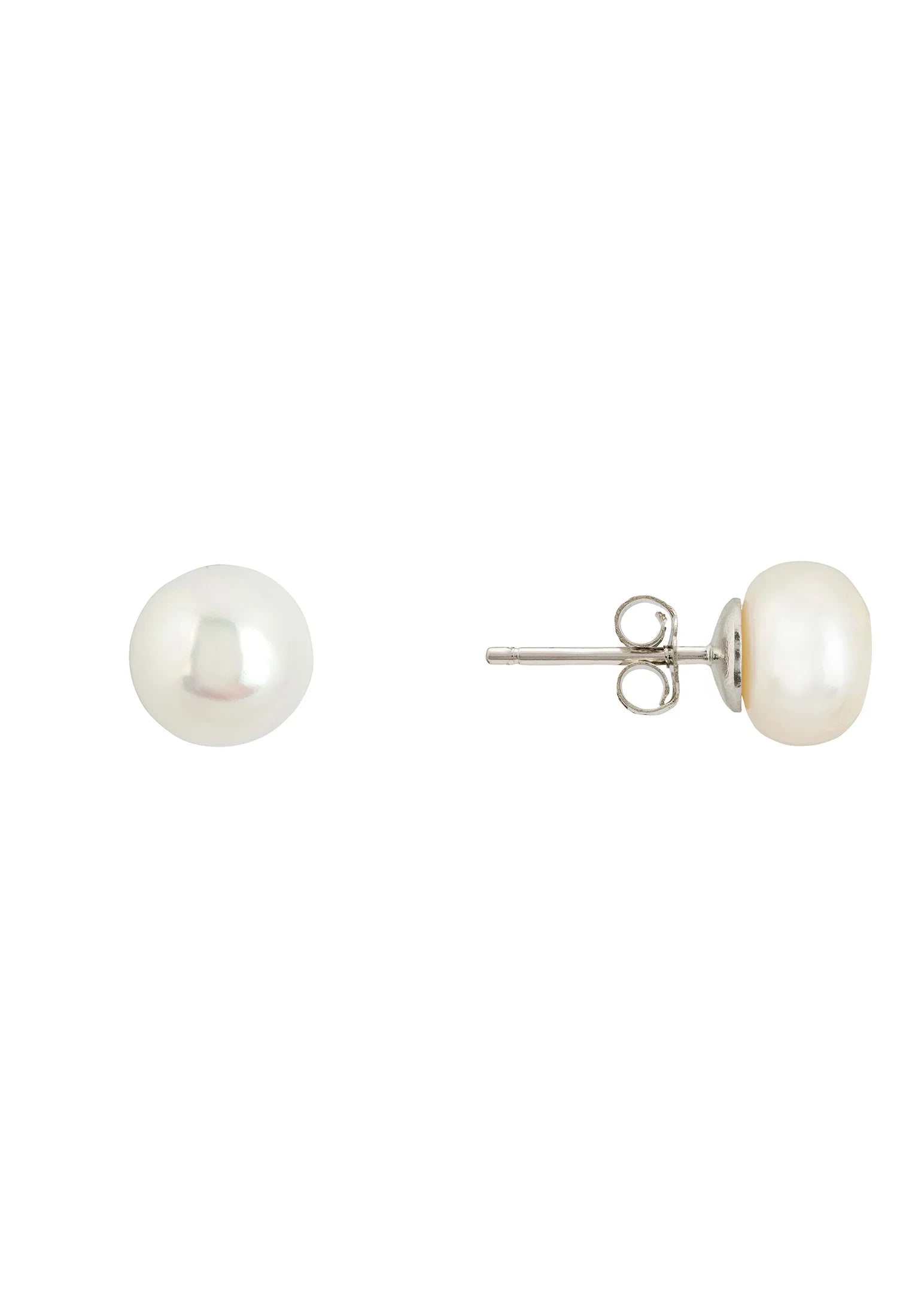 Solid 14K White Gold 8mm Classic Natural Pearl Stud Earrings