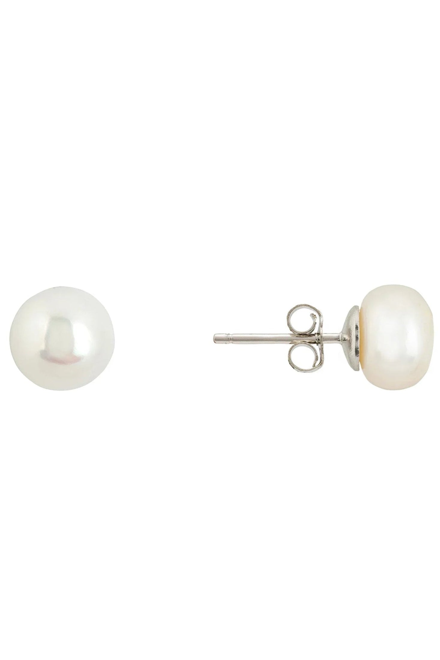 Pair of pearl stud earrings on a white background