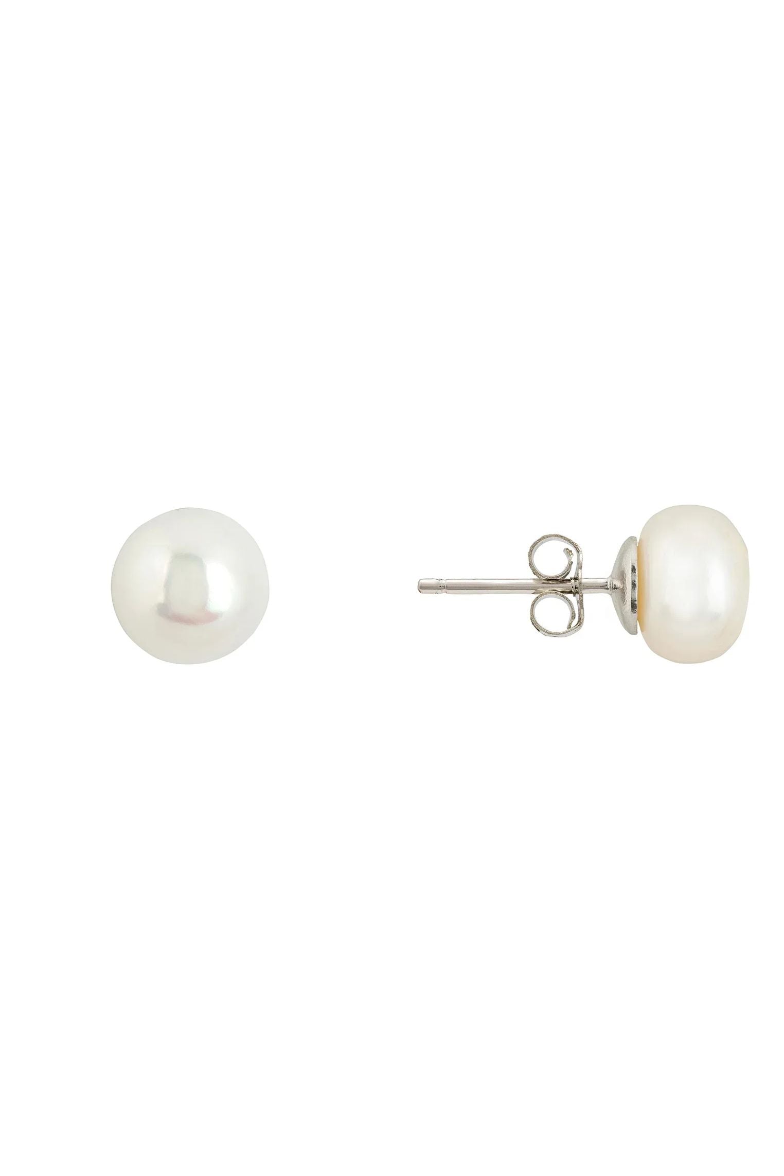 Solid 14K White Gold 8mm Classic Natural Pearl Stud Earrings