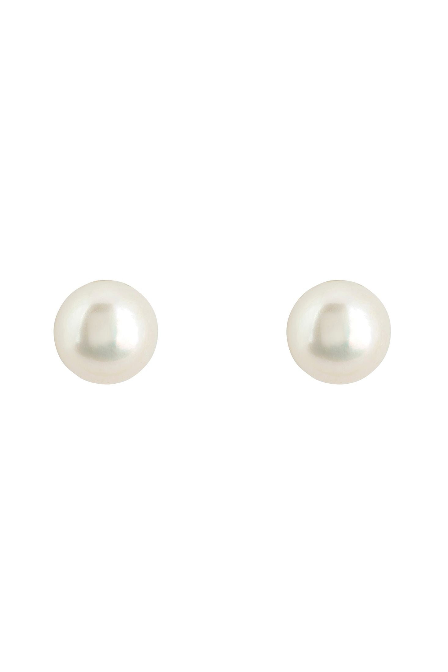 Front view of Solid 14K Gold 11mm Classic Natural Pearl Stud Earrings, showing heart design, freshwater pearl and pearl detailing, gold finish.