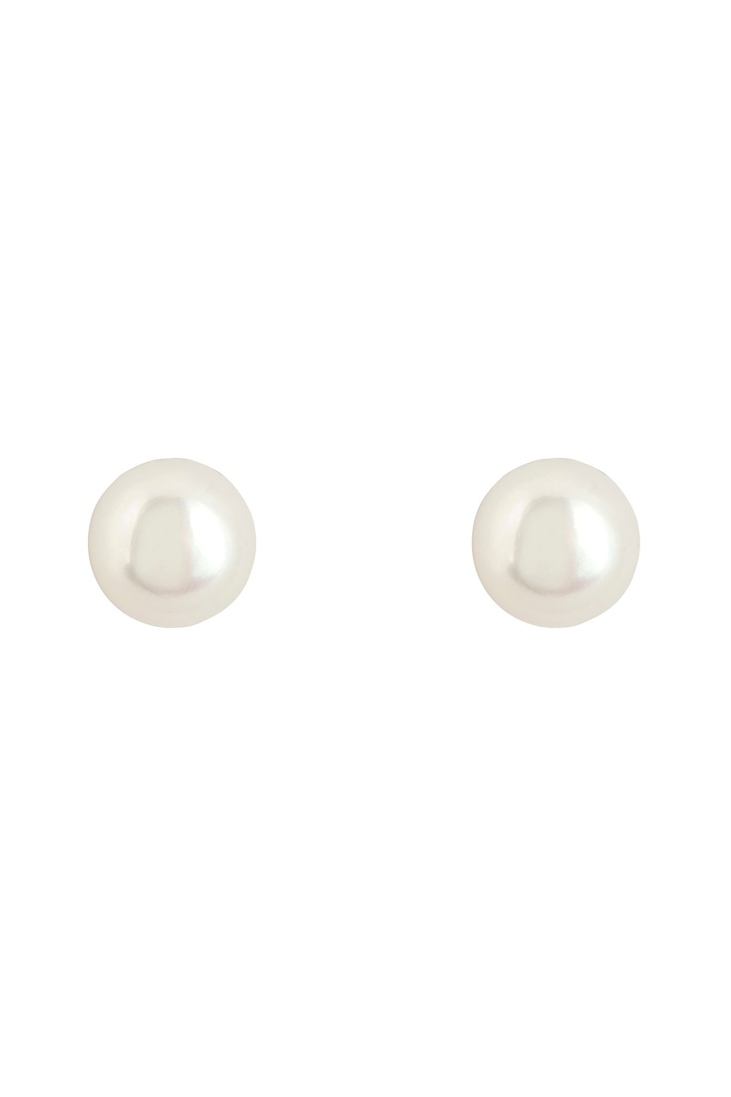 Front view of Solid 14K White Gold 11mm Classic Natural Pearl Stud Earrings, showing freshwater pearl and pearl detailing, gold finish.