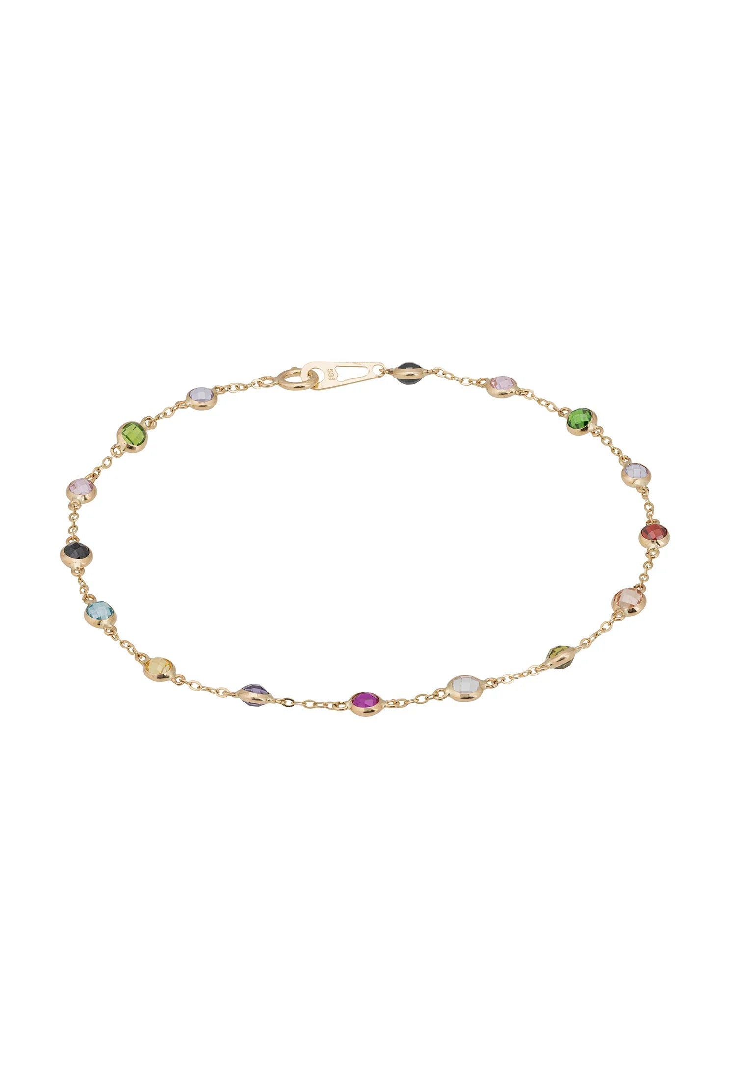 Solid 14K Gold Rainbow Multi Gemstone Bracelet