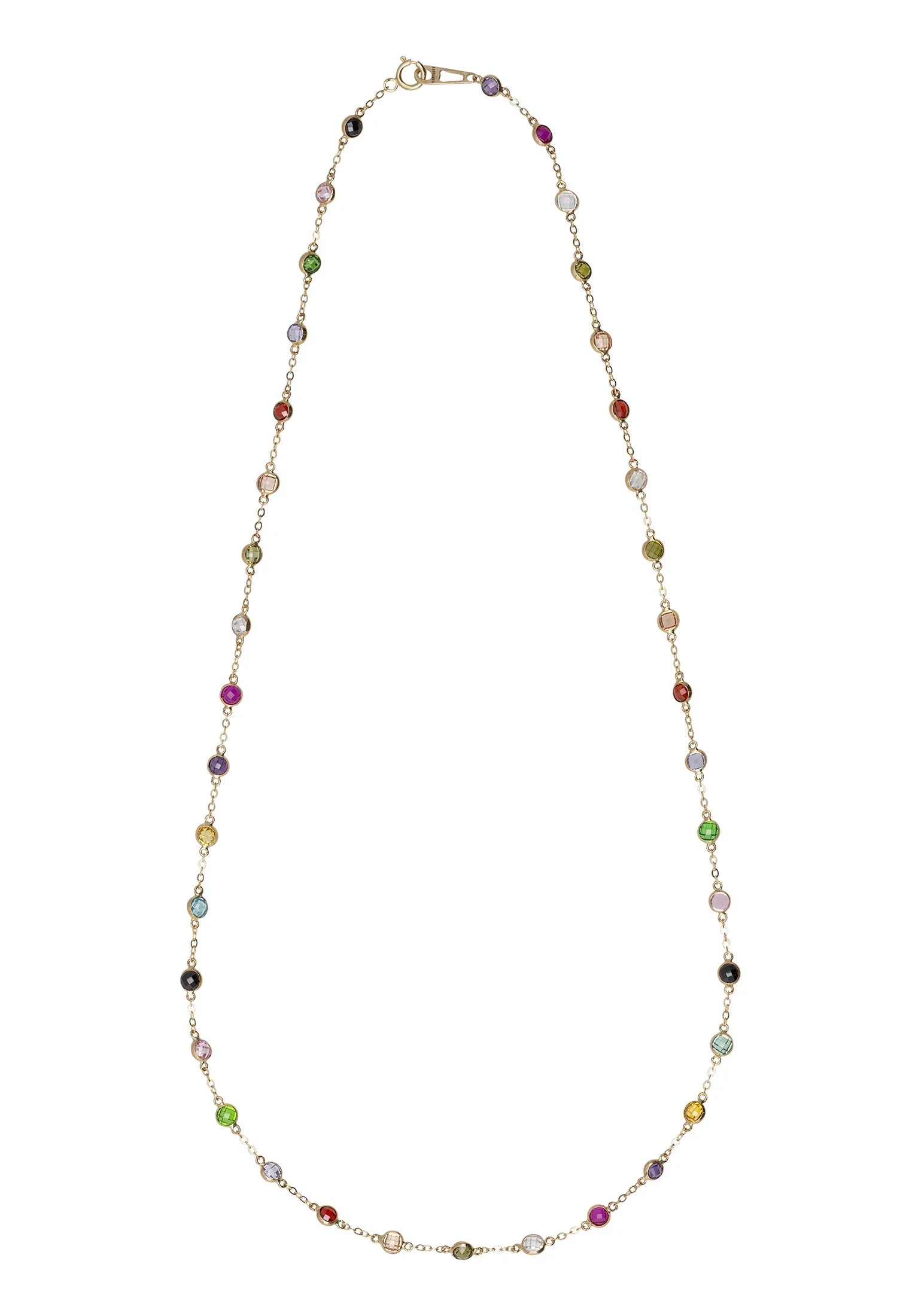 Colorful gemstone gold necklace.
