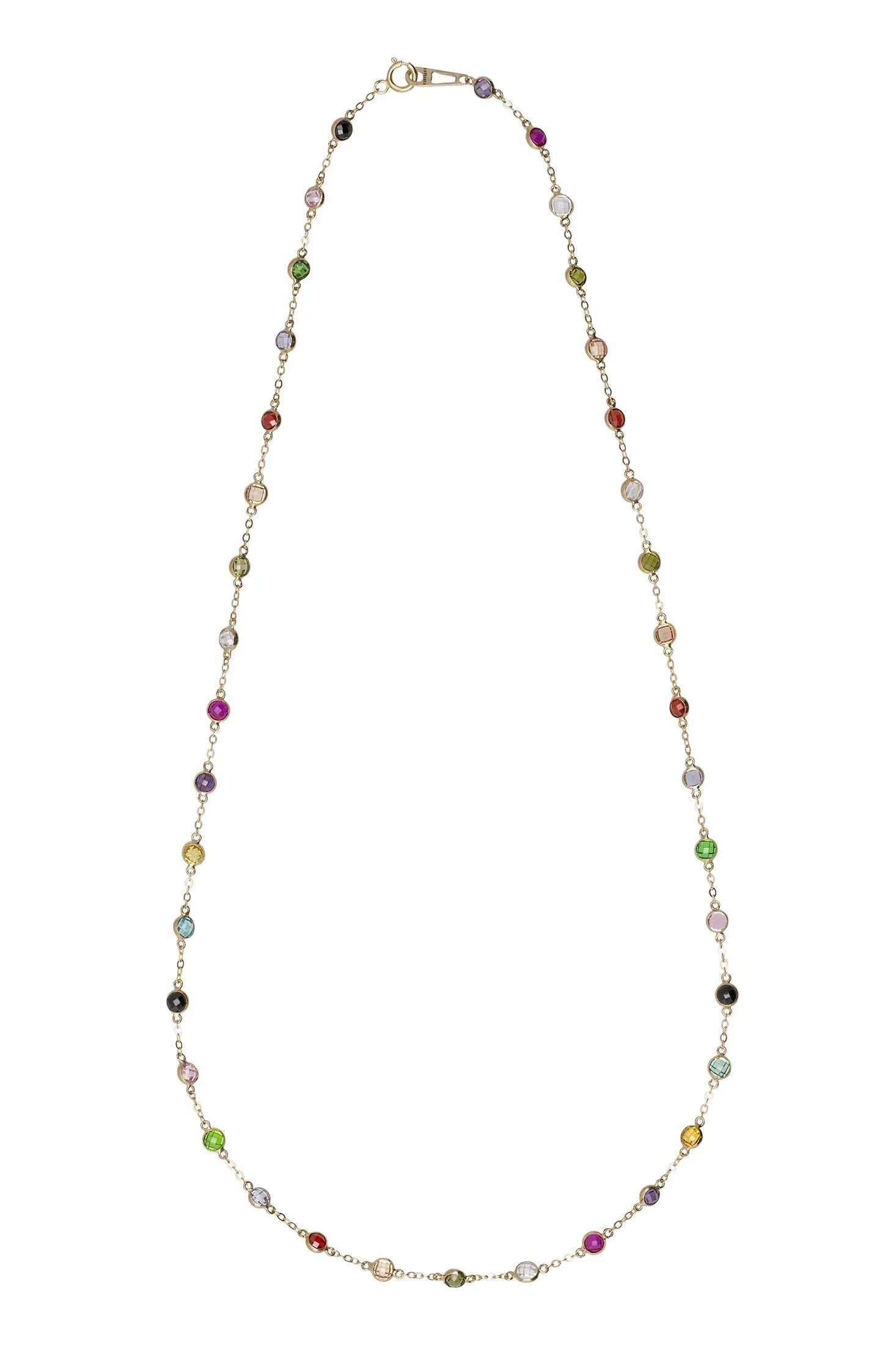 Colorful gemstone gold necklace.