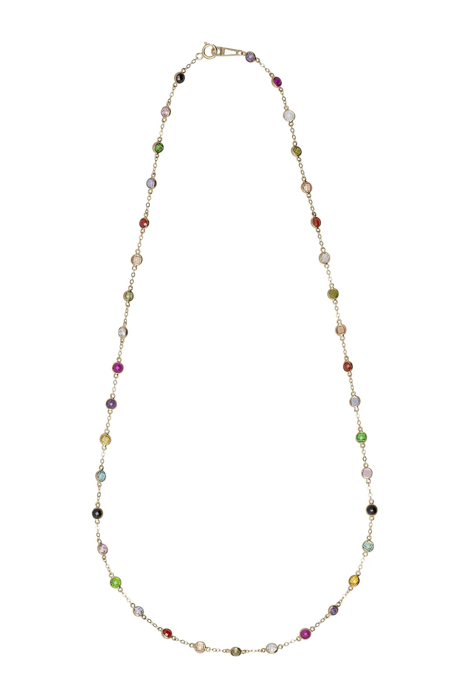 Colorful gemstone gold necklace.