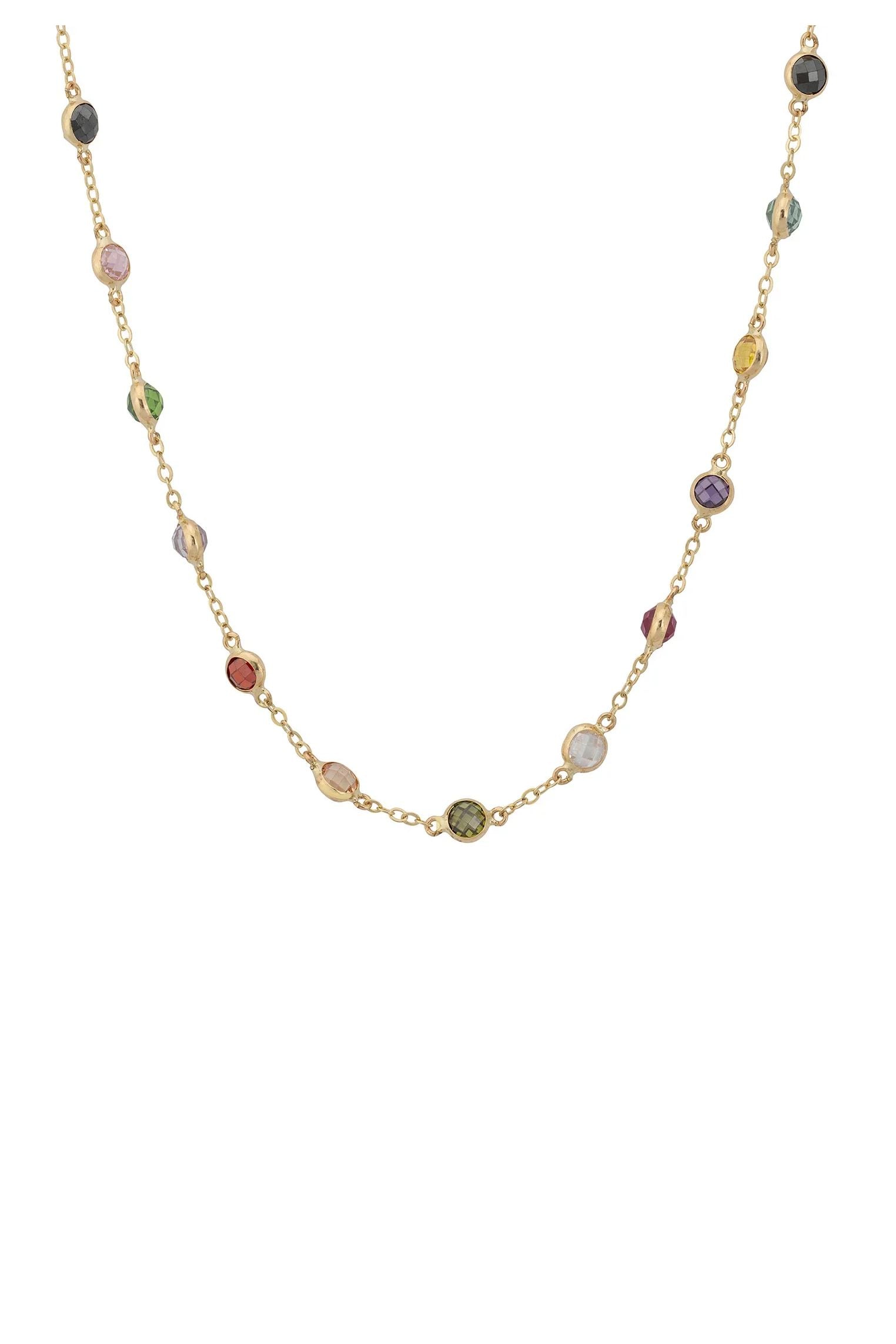 Solid 14K Gold Rainbow Multi Gemstone Necklace