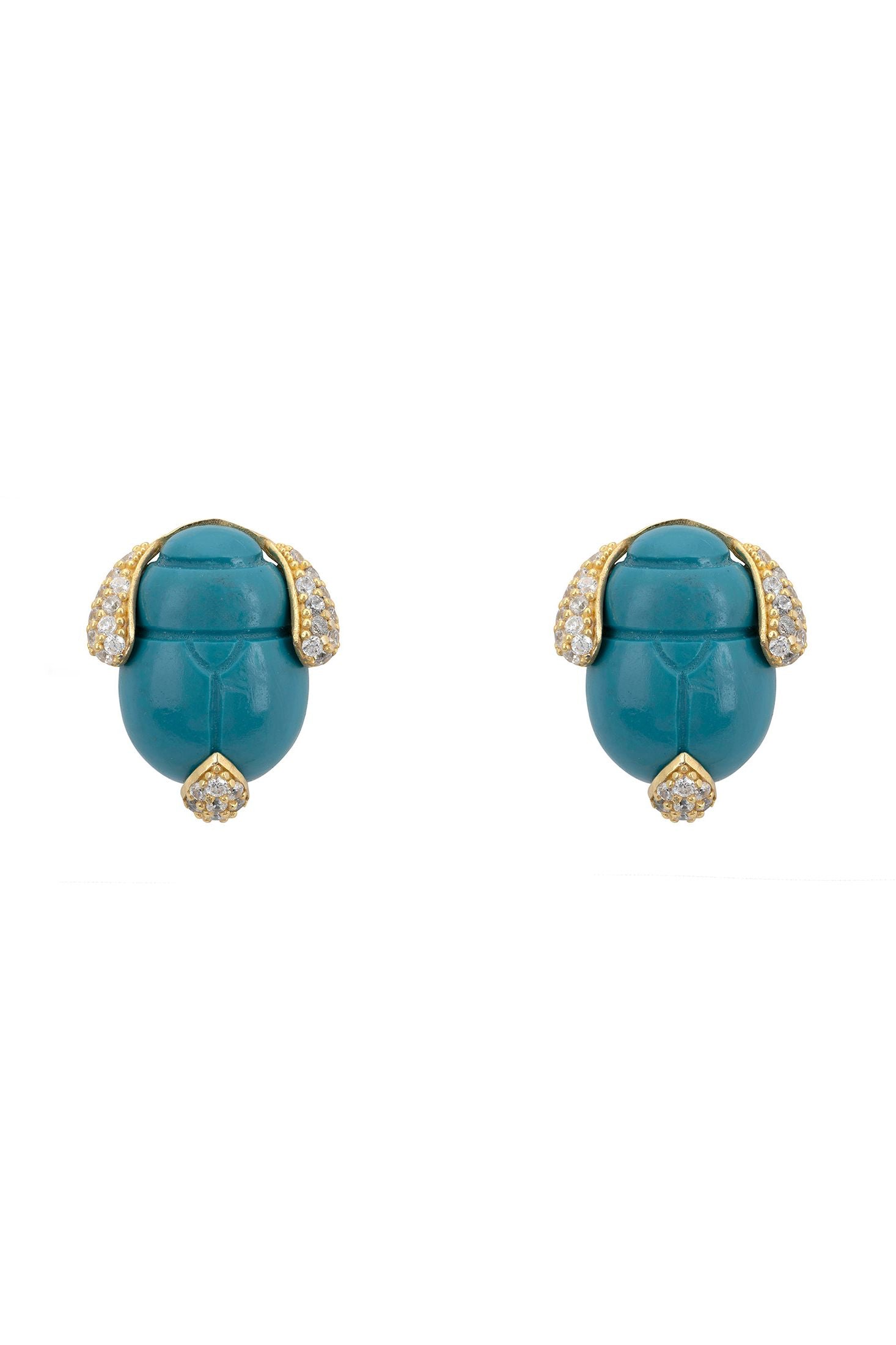 Turquoise scarab stud earrings.