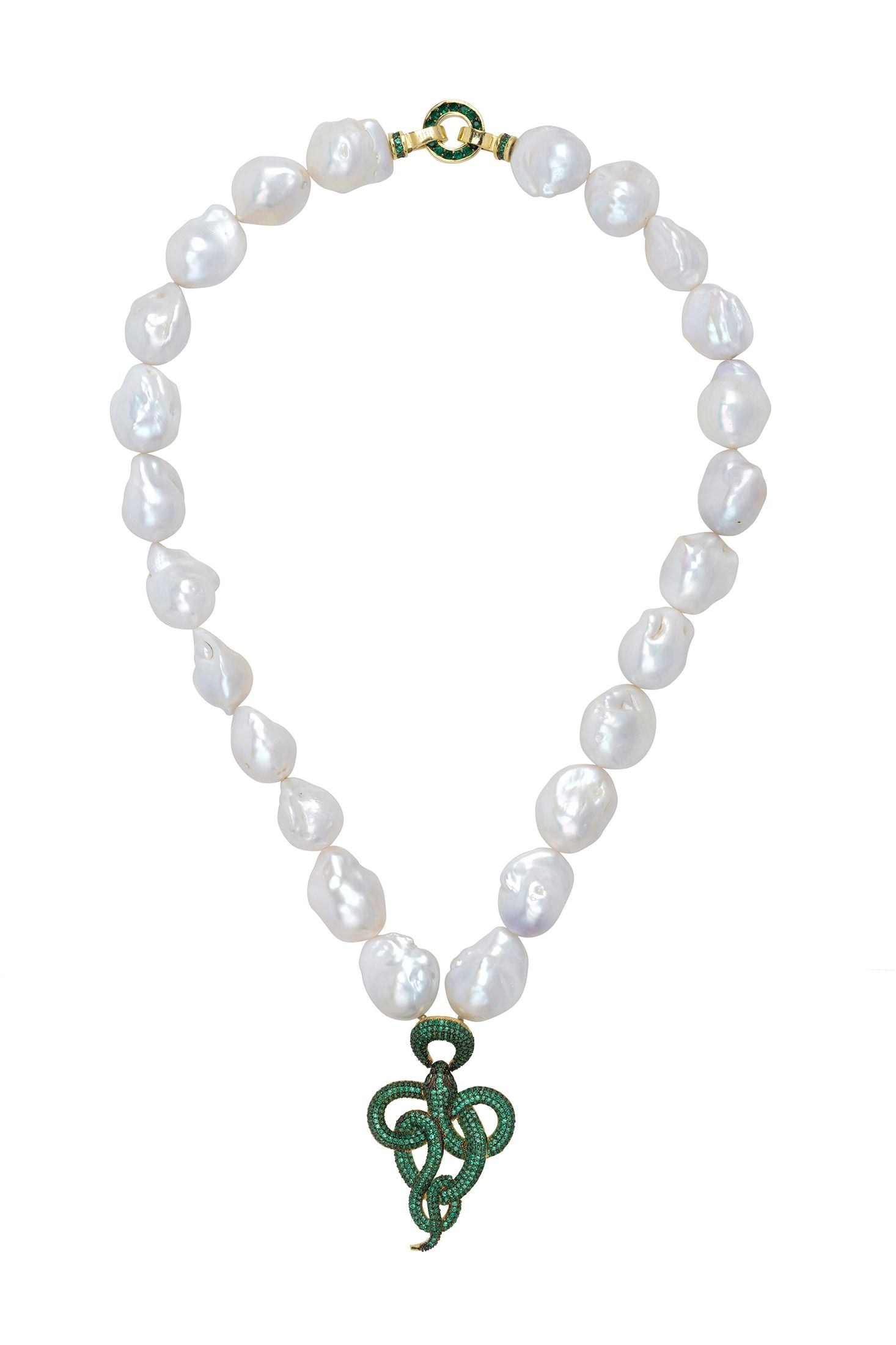 Emerald snake pearl statement necklace.