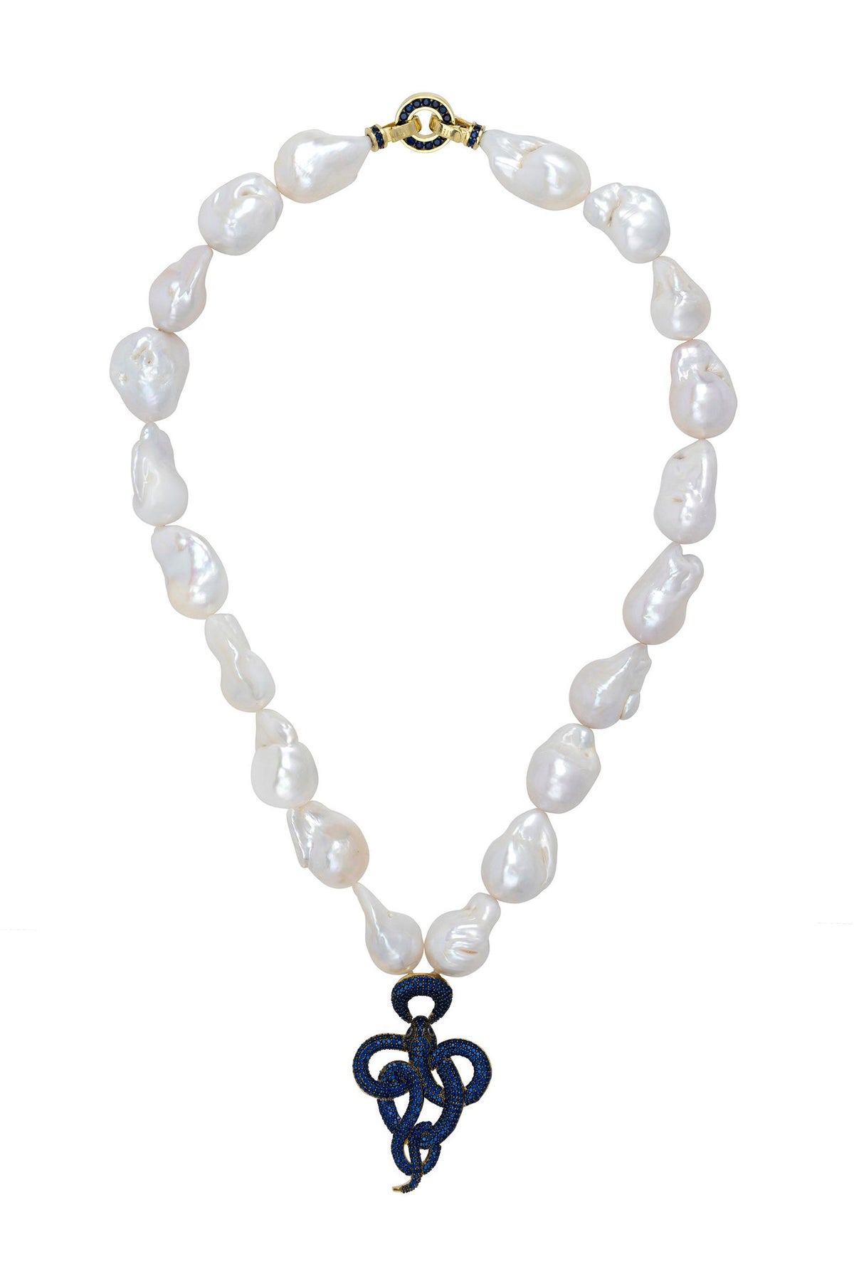 Sapphire snake pearl statement necklace.
