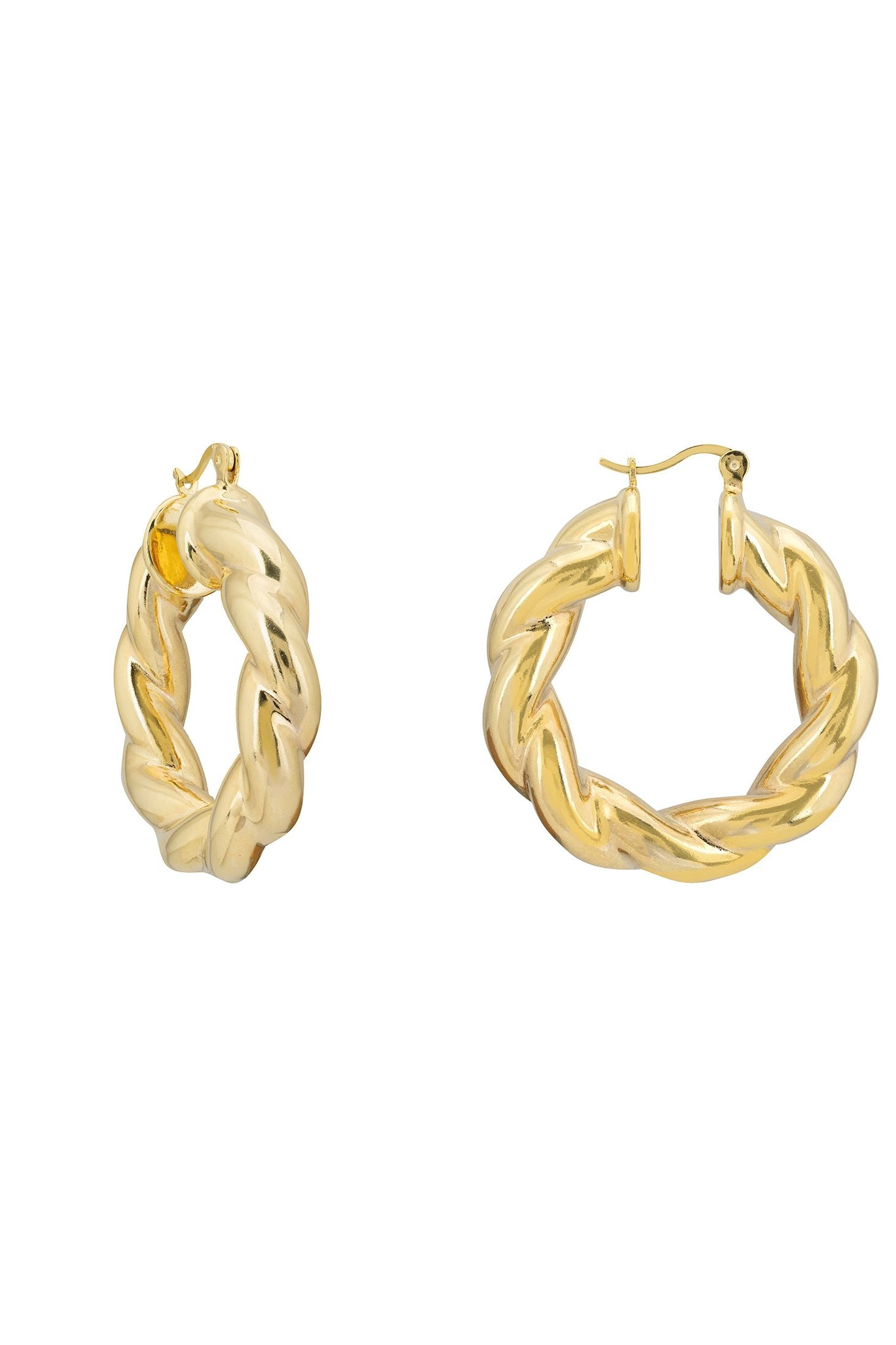Angled view of Vintage Creole Hoop Earrings Gold, showing gold finish and the jewellery profile.