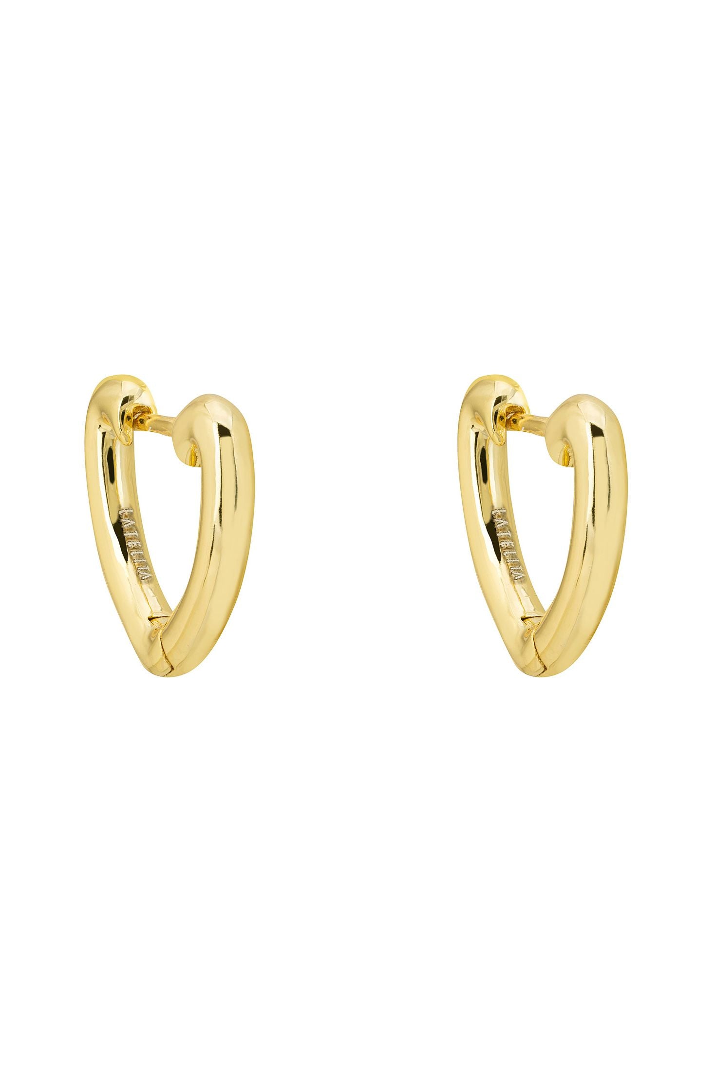 Front view of My Love Heart Hoop Earrings Gold, showing heart design, gold finish.