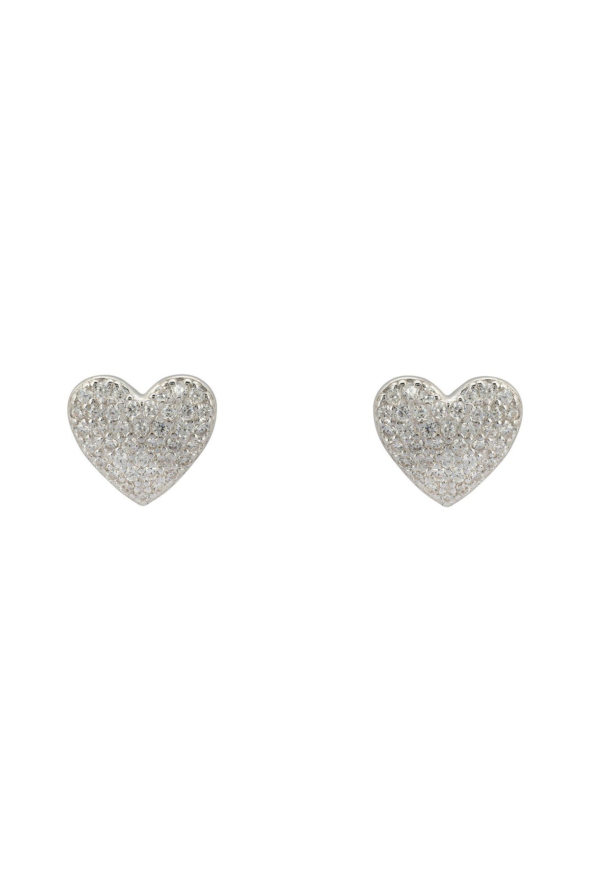 Front view of Sweetheart Sparkle Stud Earrings Silver, showing heart design, silver finish.
