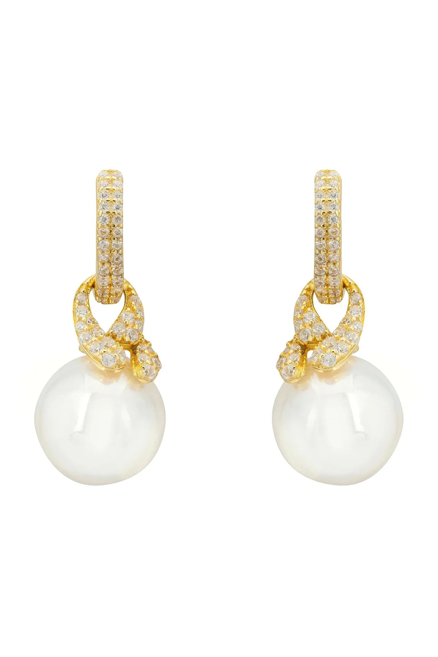 Pendientes de perlas colgantes con nudo en oro