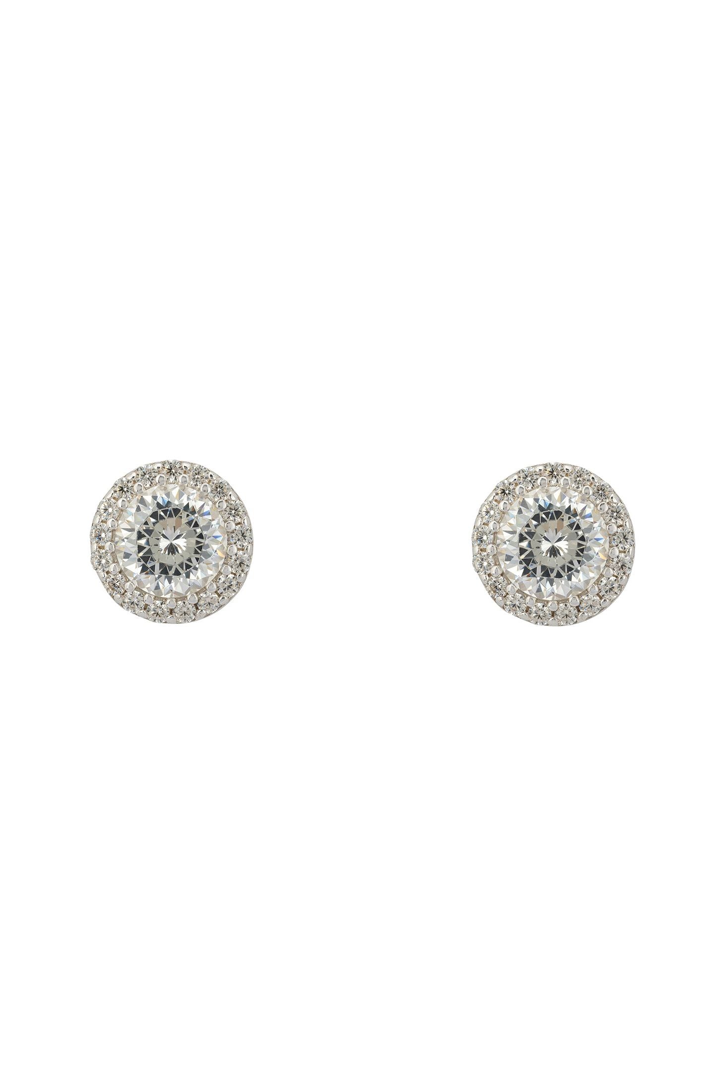 Front view of Aspen Moissanite Stud Earrings Silver, showing cat design, silver finish.