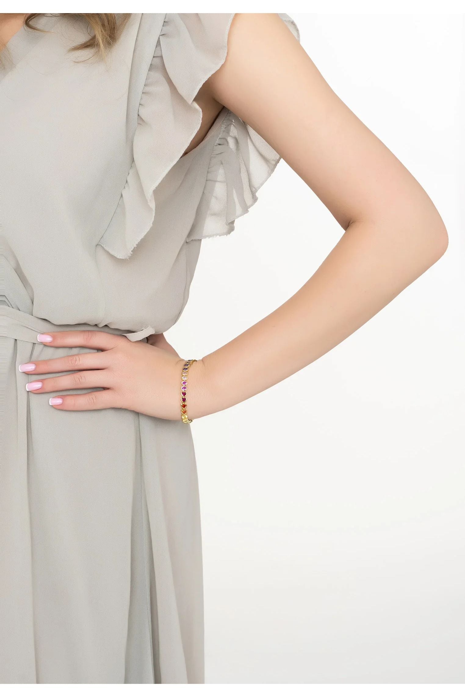 Heart Garland Tennis Bracelet Multicoloured Gold