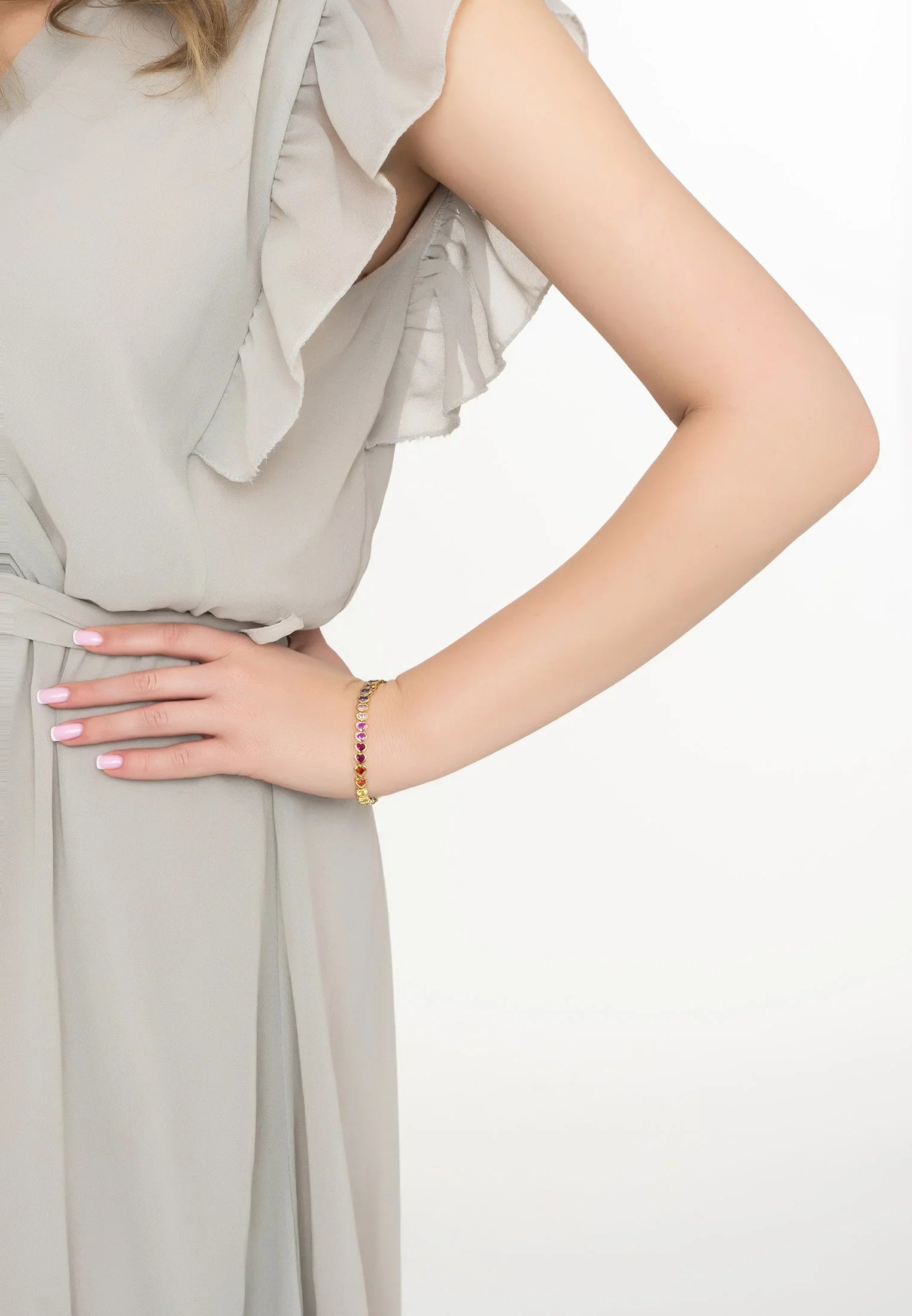 Pulsera Tennis Guirnalda Corazón Multicolor Oro