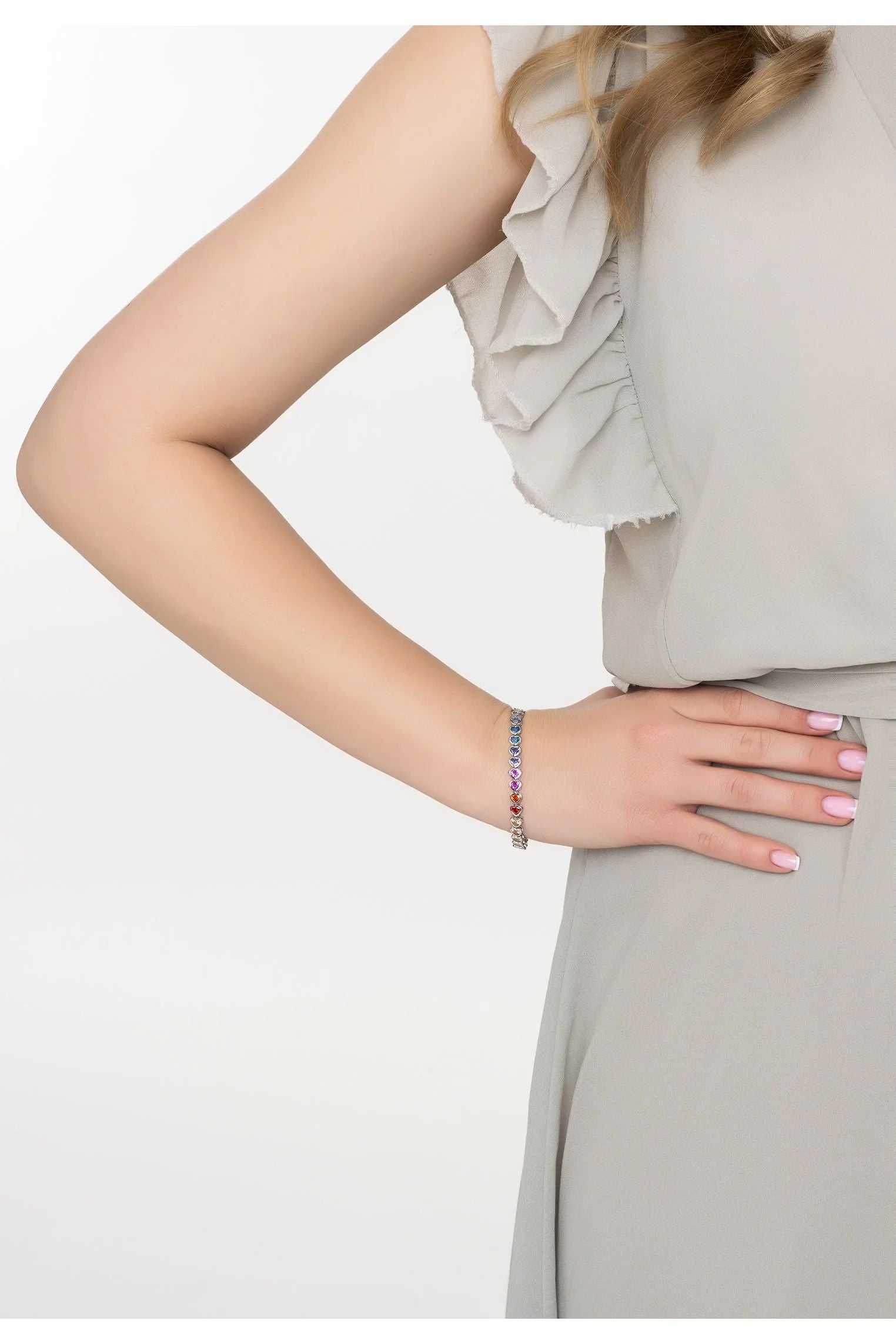 Heart Garland Tennis Bracelet Multicoloured Silver