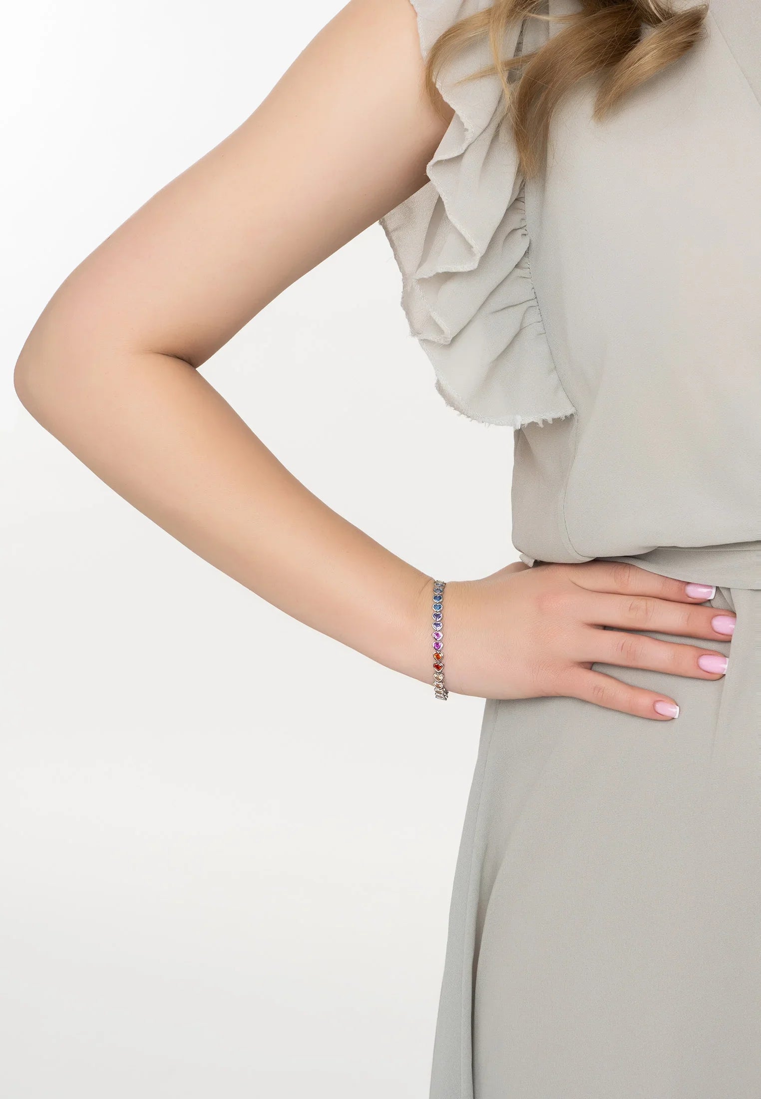 Pulsera Tennis Guirnalda Corazón Multicolor Plata