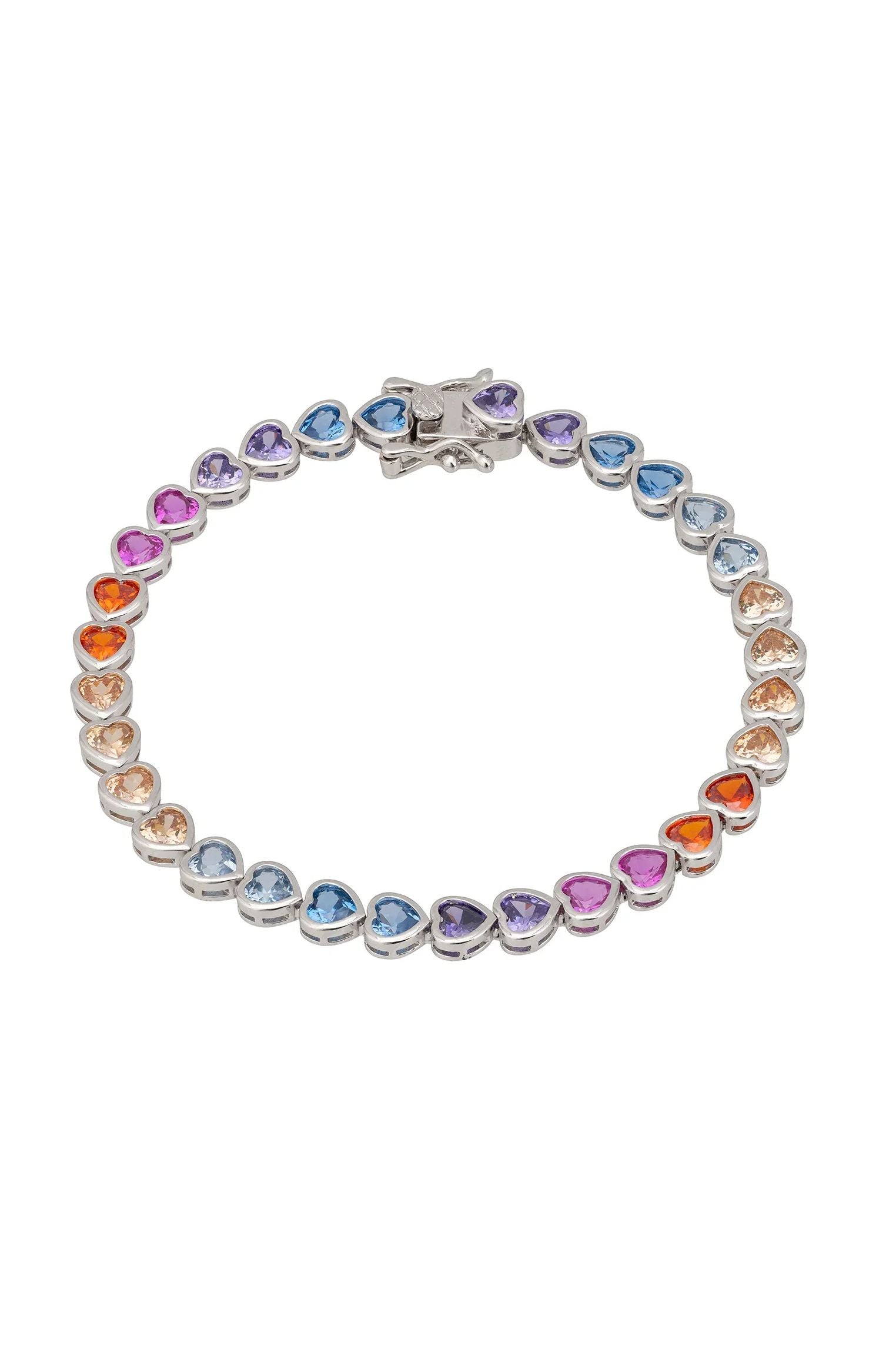 Heart Garland Tennis Bracelet Multicoloured Silver