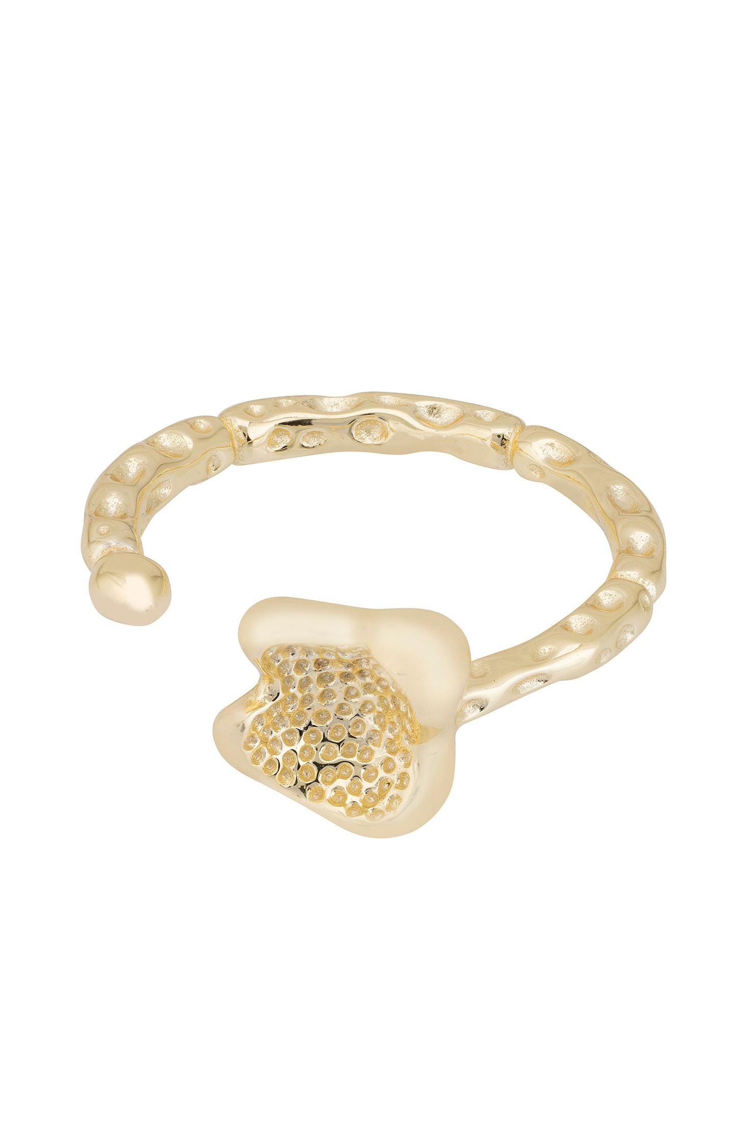 Angled view of Meadow Harmony Ring Gold, showing gold finish and the jewellery profile.