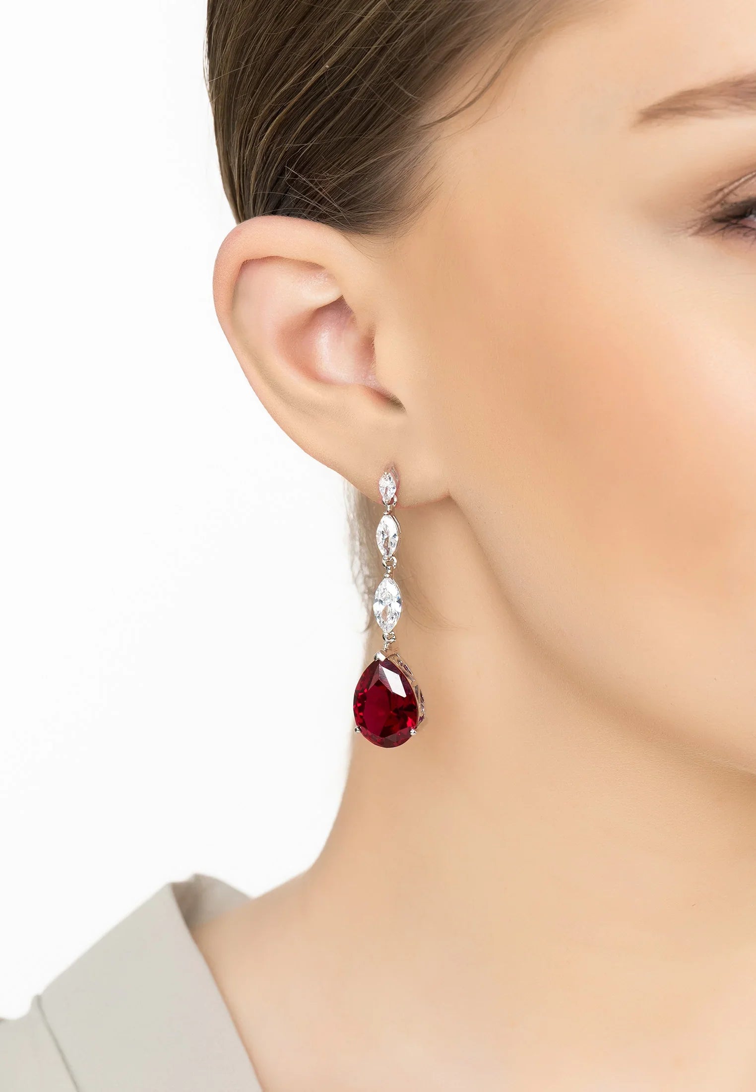 Zara Pendientes De Piedras Preciosas De Rubí En Forma De Lágrima Plata