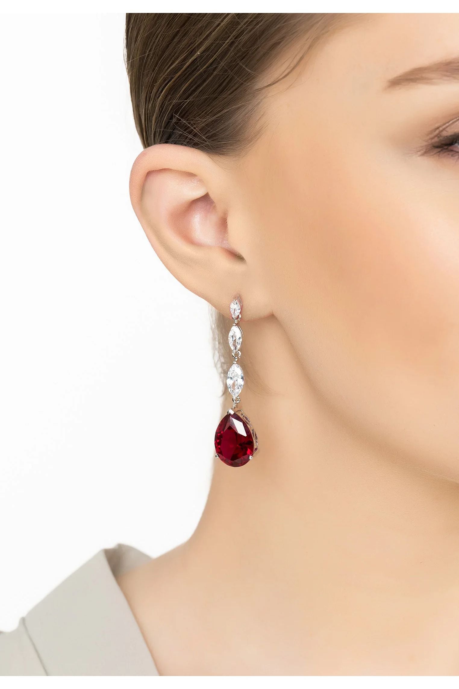 Zara Teardrop Ruby Gemstone Earrings Silver
