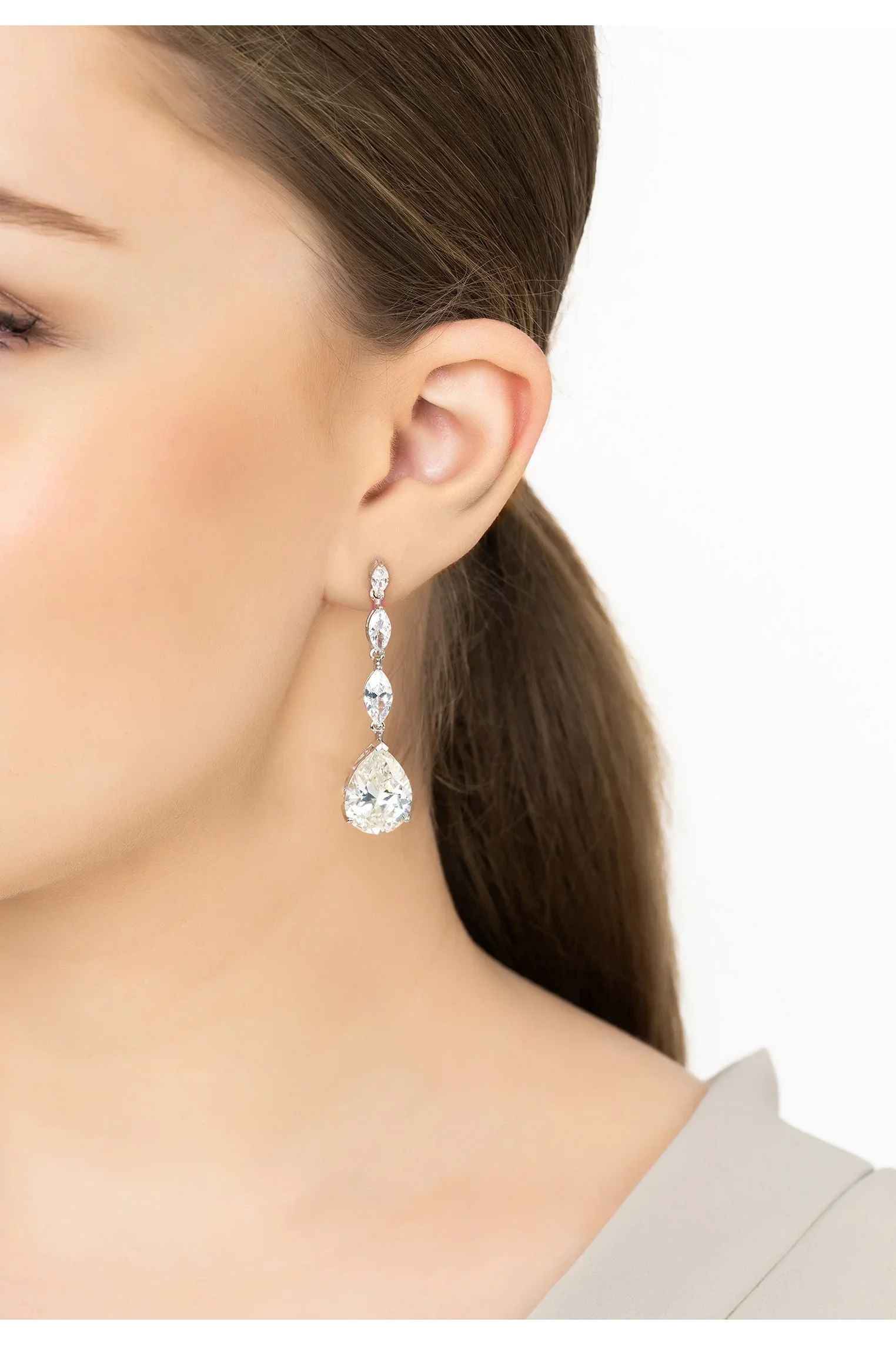 Zara Teardrop Moissanite Gemstone Earrings Silver