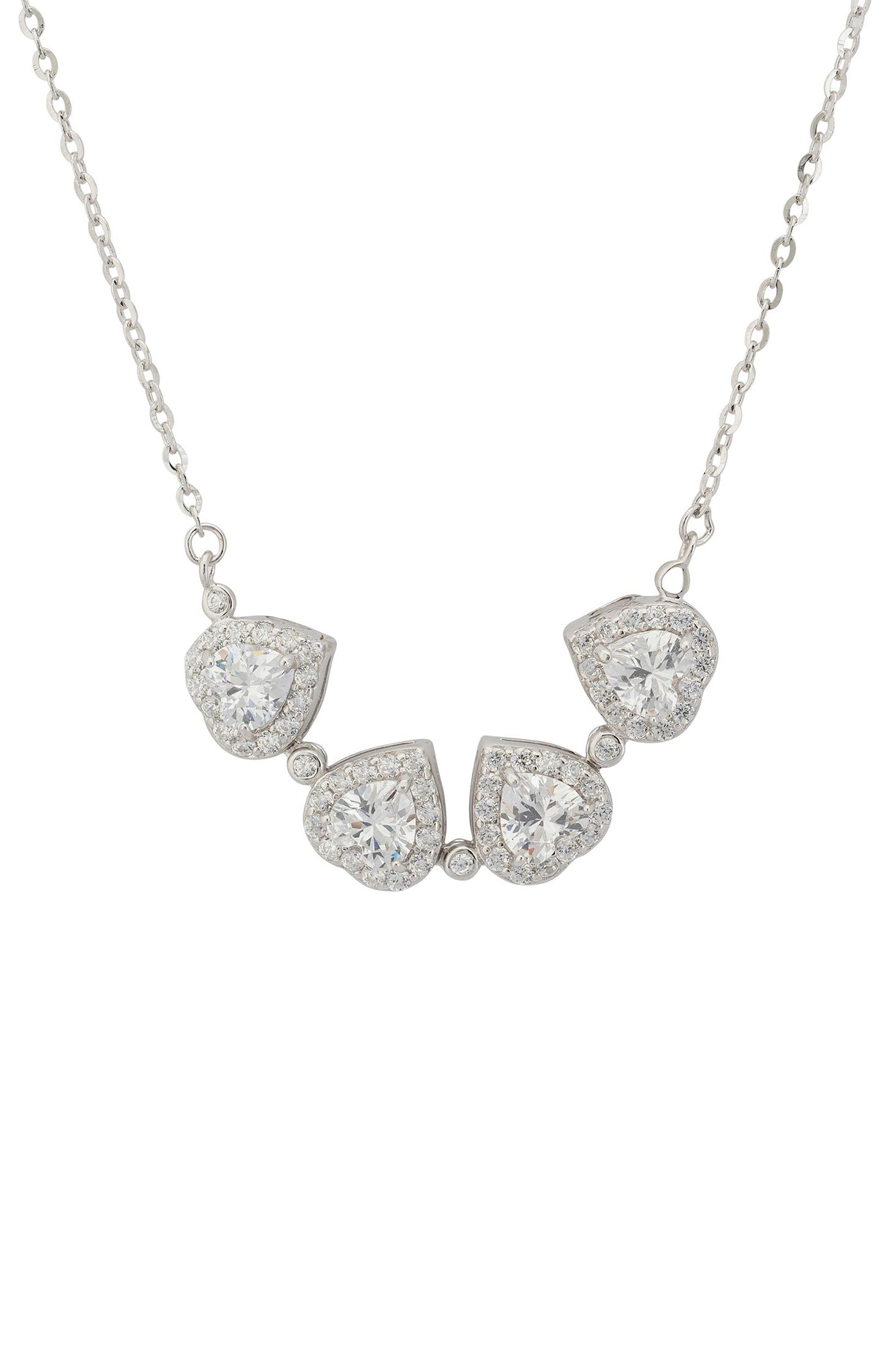 Angled view of Love And Luck Convertible Necklace Silver, showing silver finish and the jewellery profile.