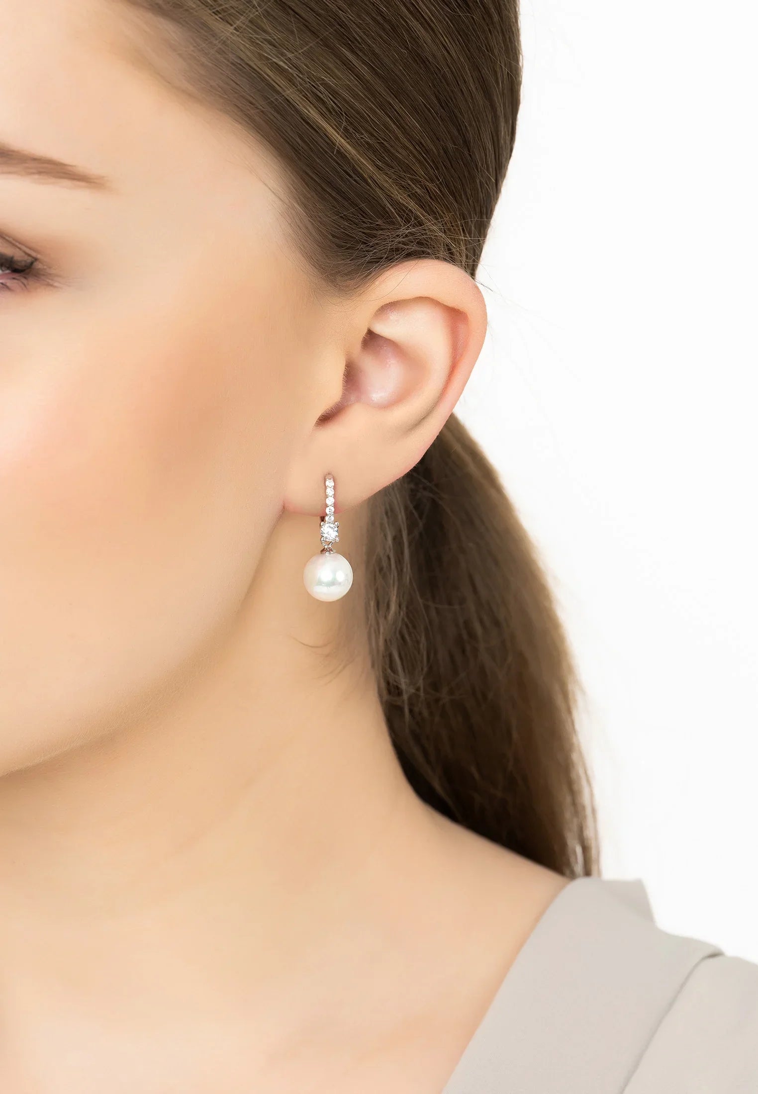 Serenity Pearl Hoop Earrings Silver