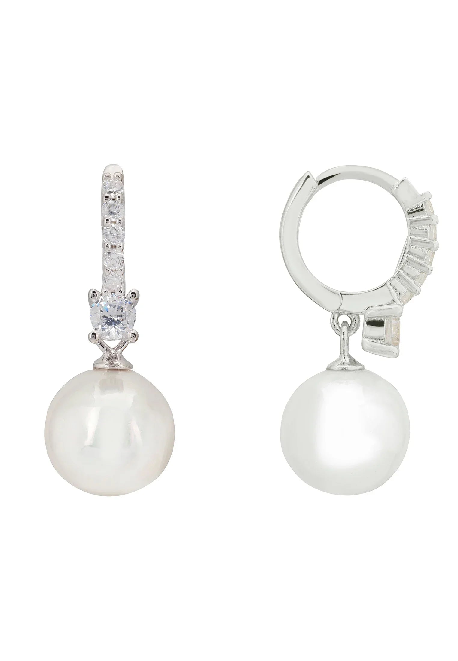 Serenity Pearl Hoop Earrings Silver