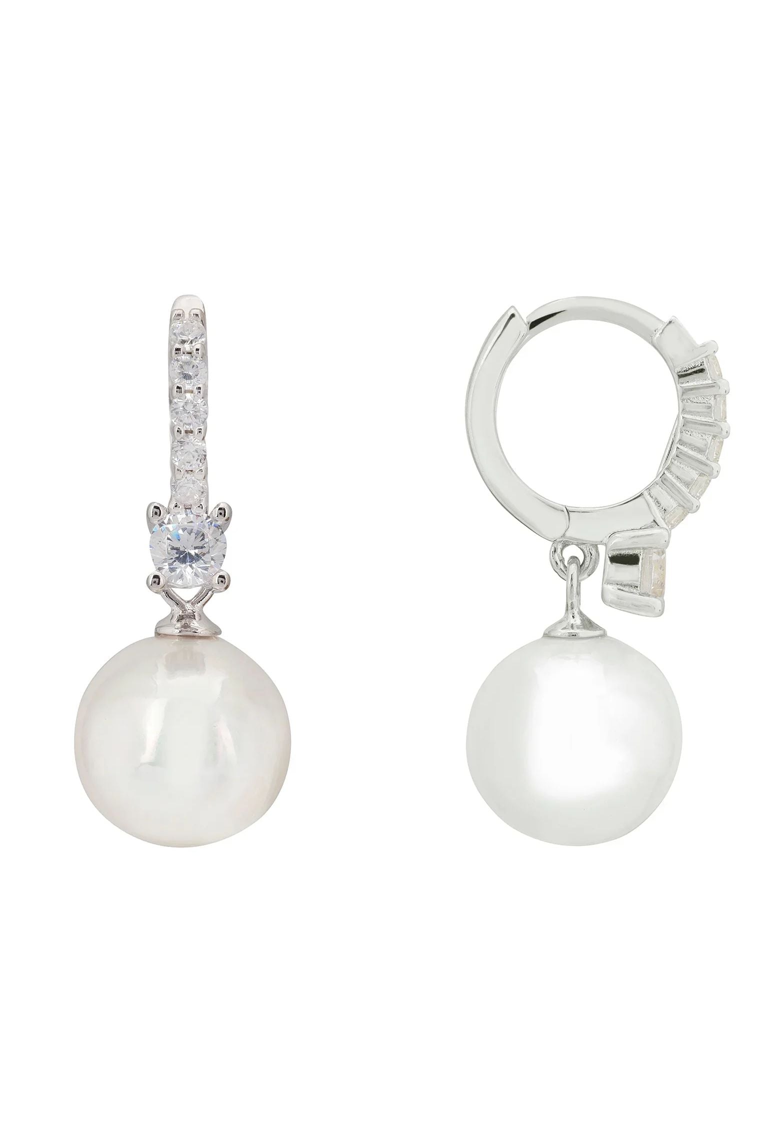 Serenity Pearl Hoop Earrings Silver