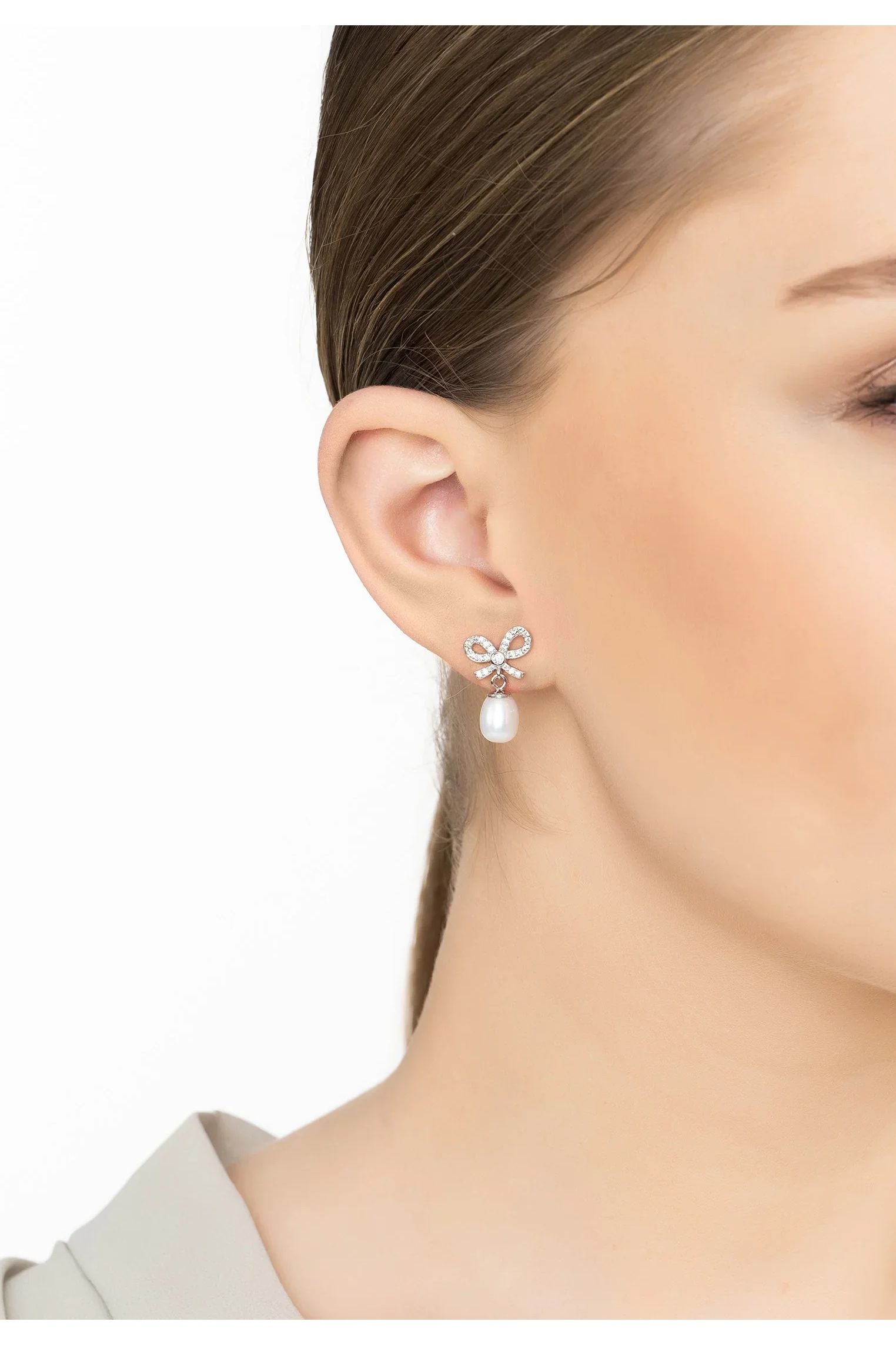 Petite Bow Perlen Tropfen Ohrringe Silber