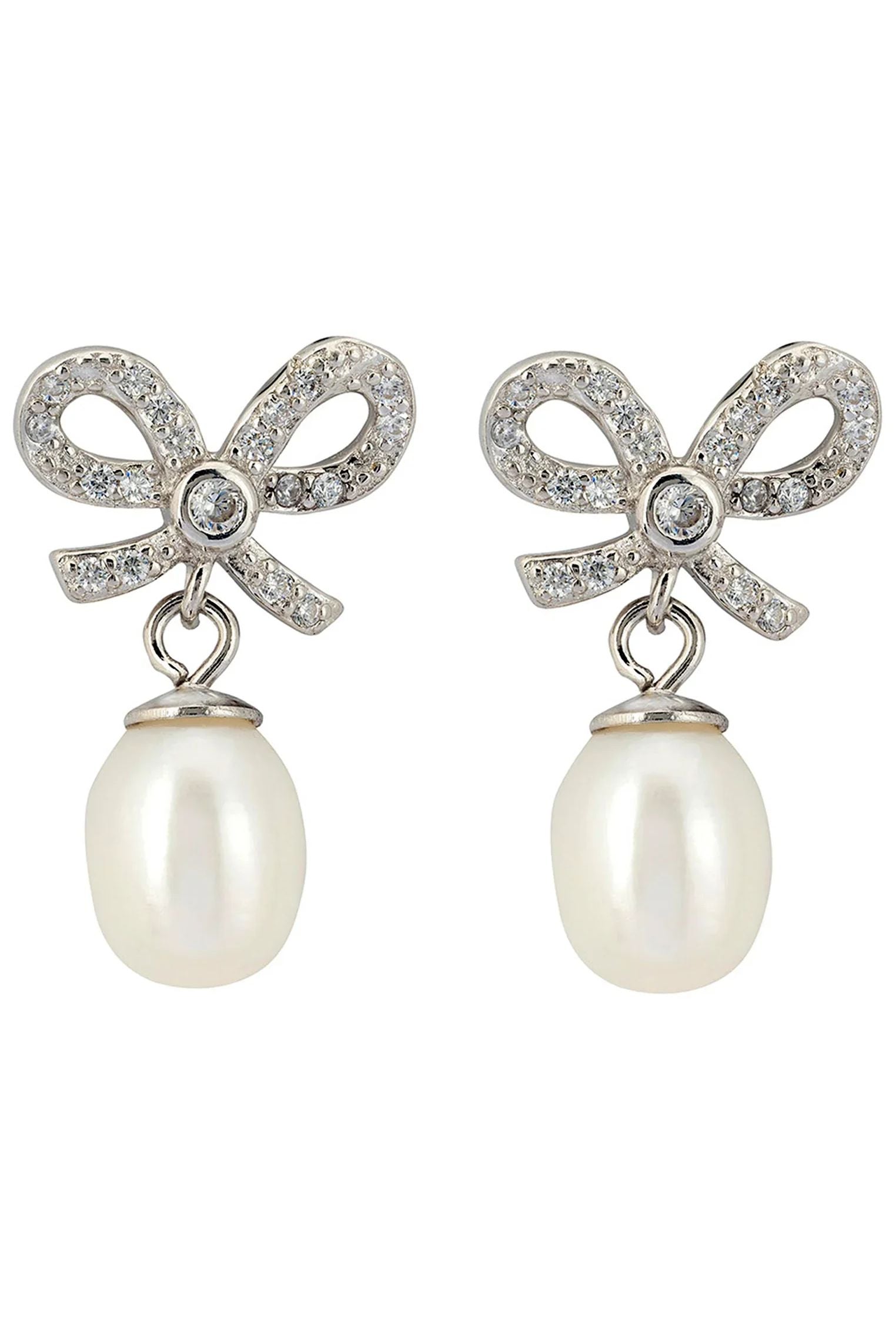Pearl and diamond bow earrings.