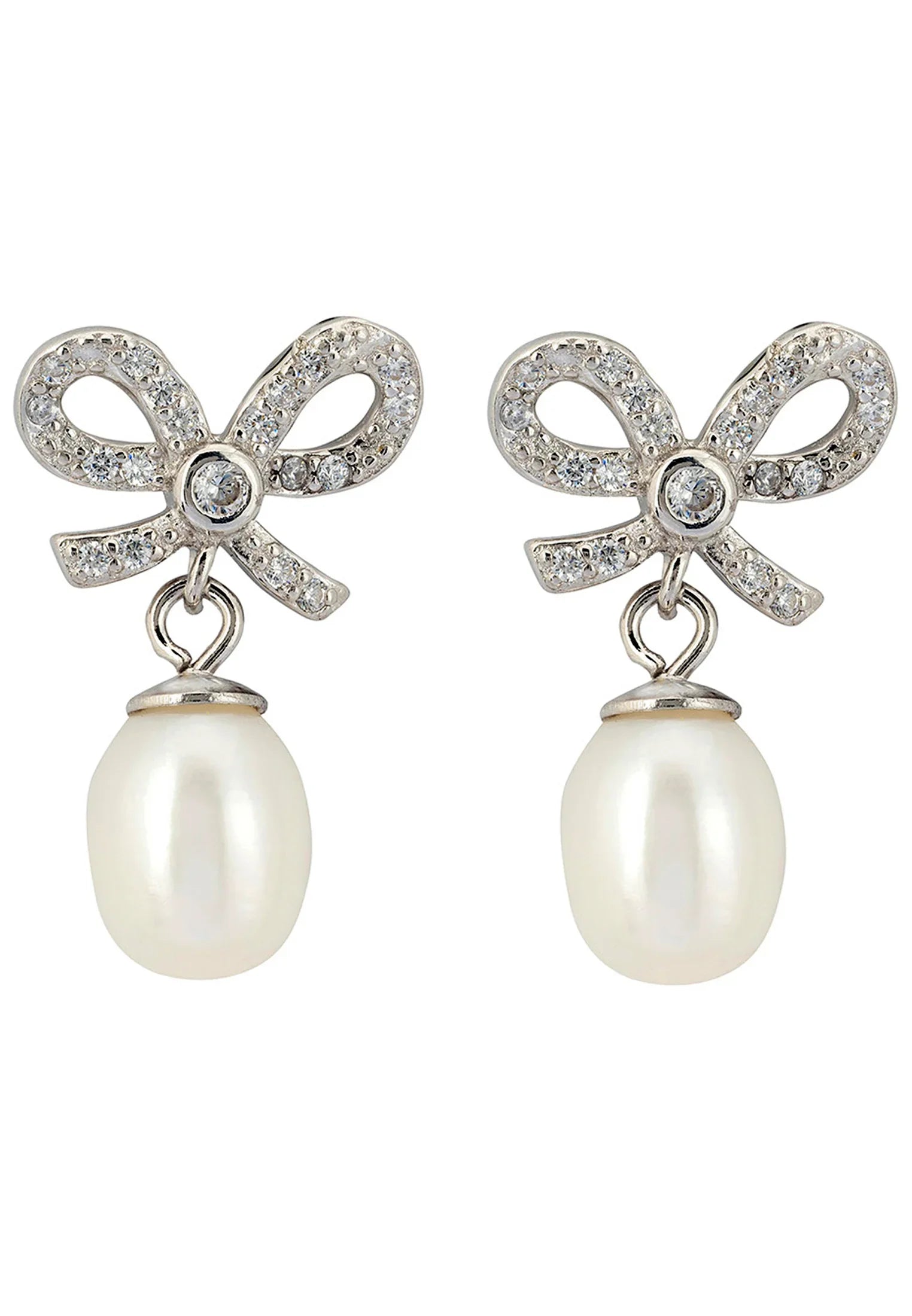 Pearl and diamond bow earrings.