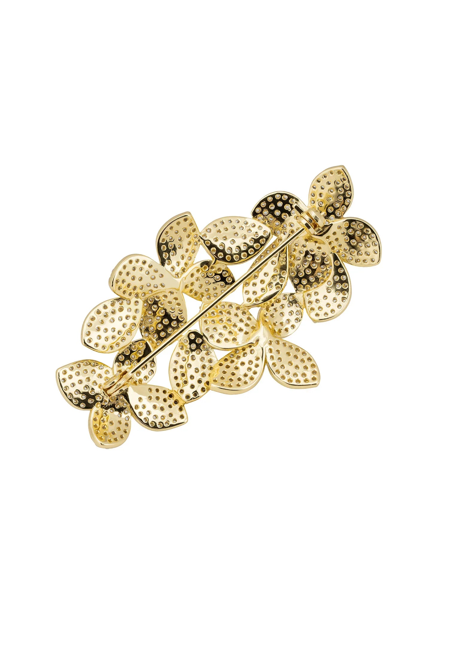 Broche de flores en cascada de pétalos en oro