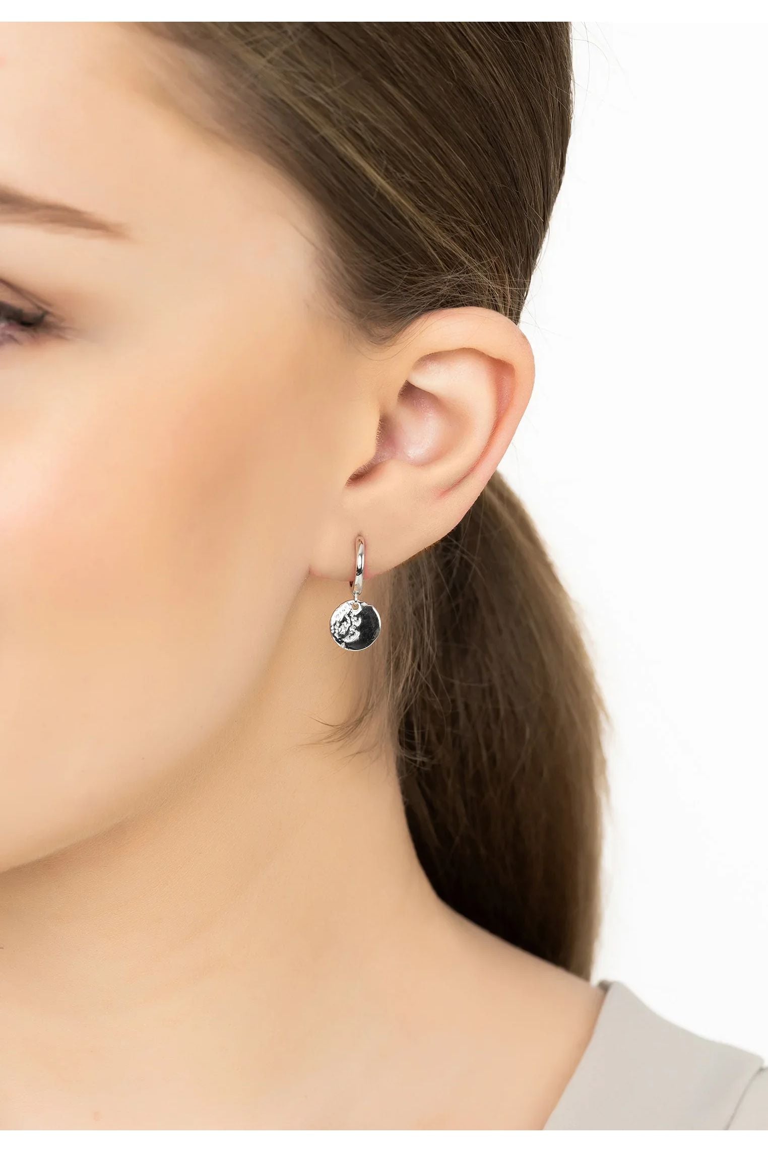 Lunar Moon Huggie Hoop Earrings Silver