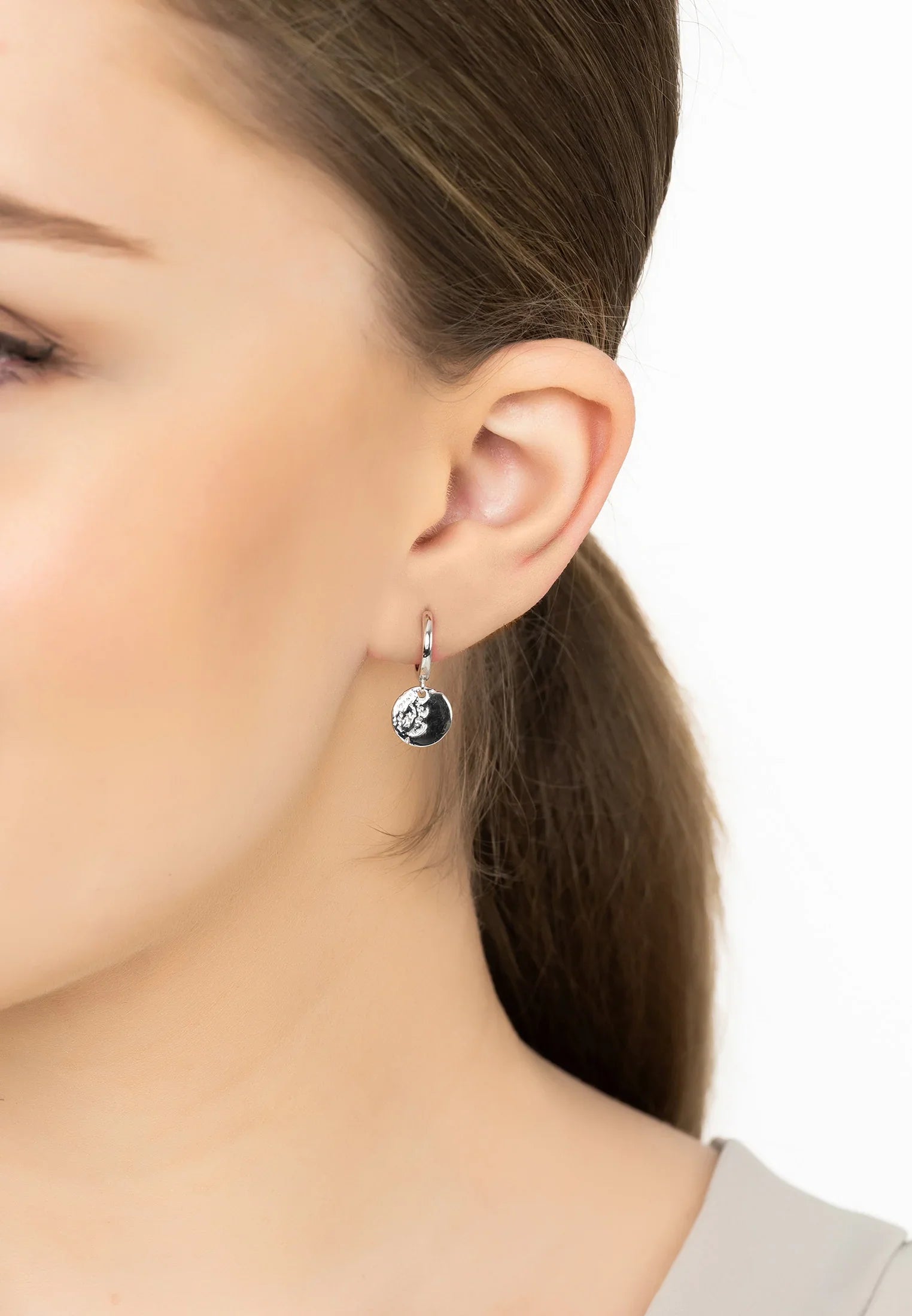 Lunar Moon Huggie Hoop Earrings Silver