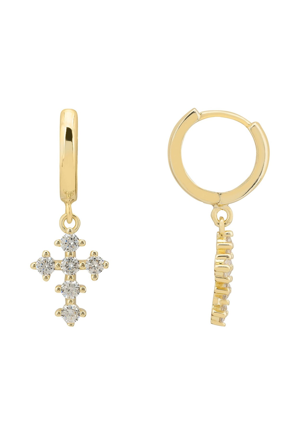 Angled view of Divina Fashion Huggie Hoop Earrings Gold, showing gold finish and the jewellery profile.