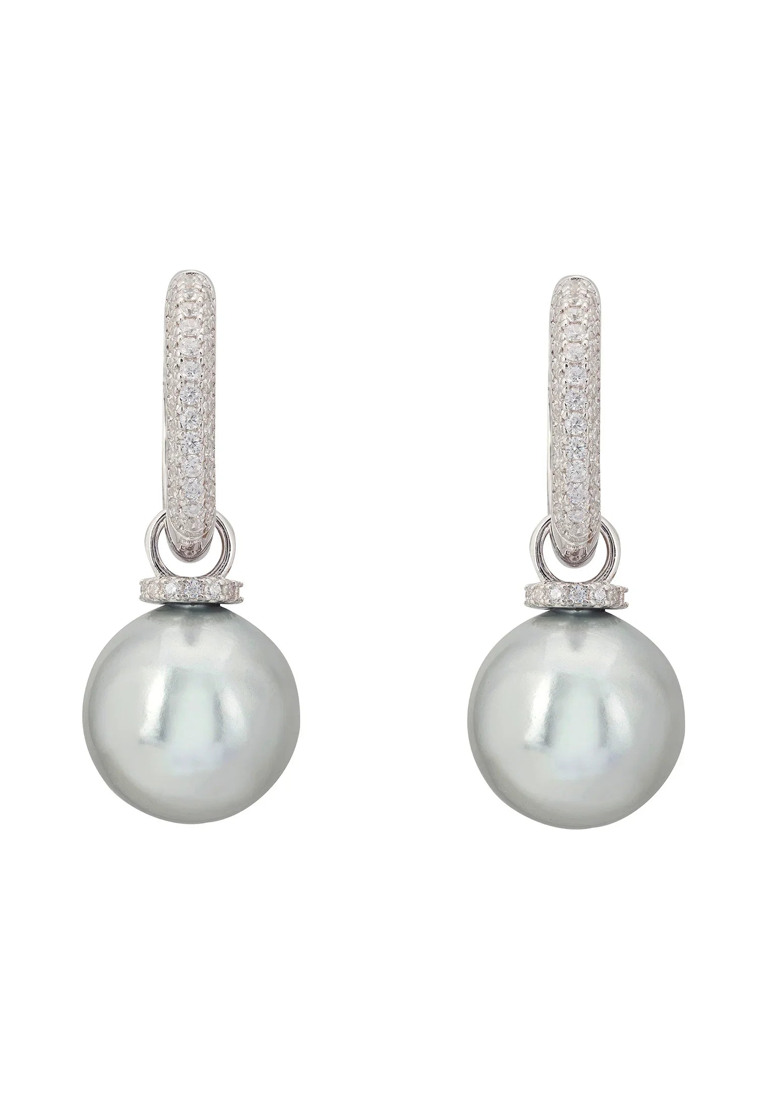 Twilight Whisper Hoop Earrings Grey Pearl Silver