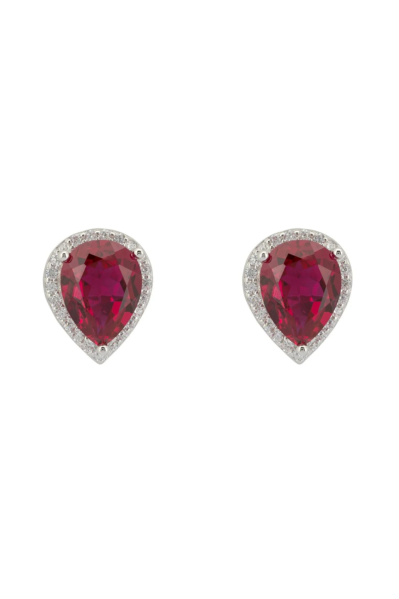 Theodora Ruby Teardrop Gemstone Stud Earrings Silver