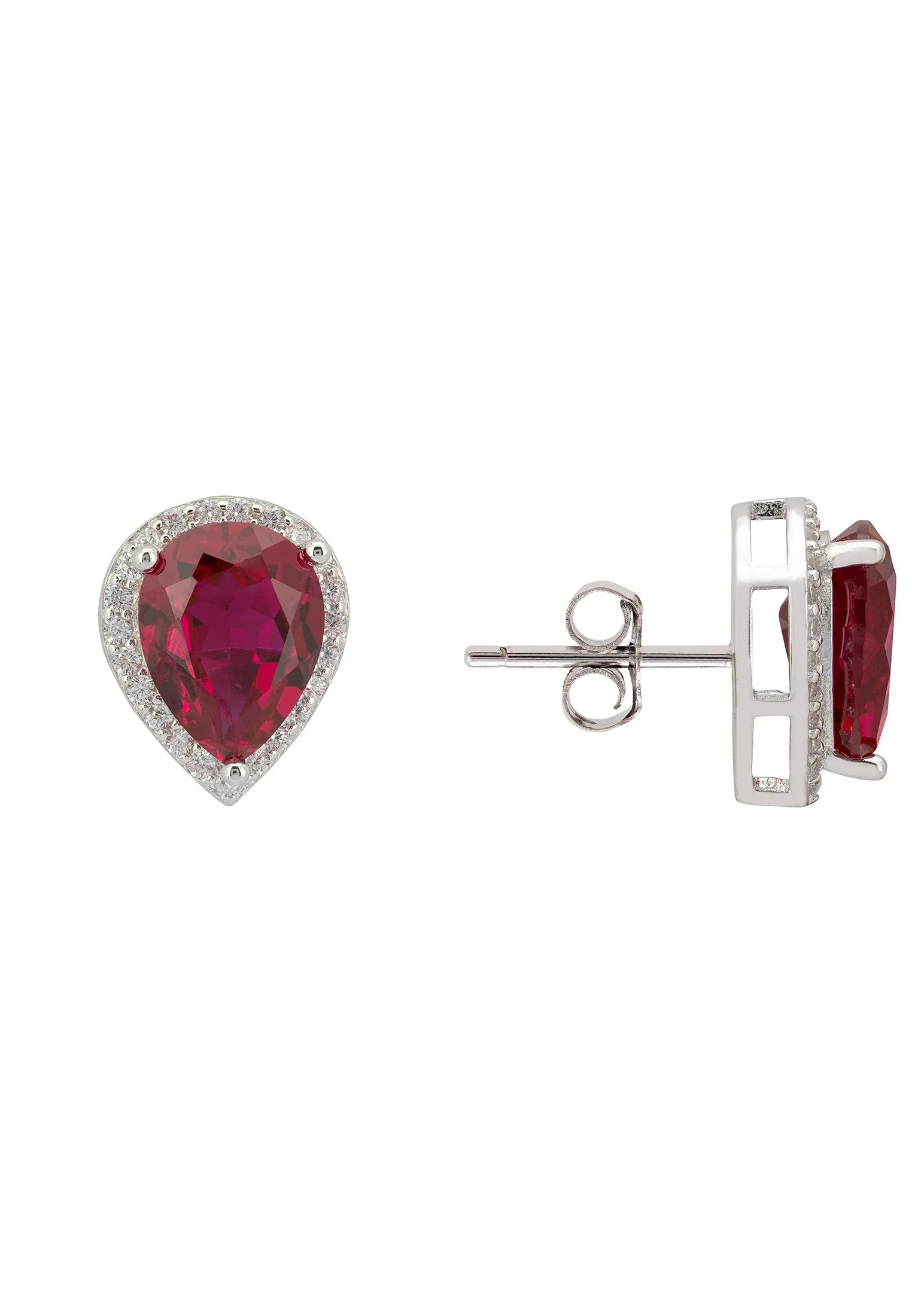 Theodora Ruby Teardrop Gemstone Stud Earrings Silver