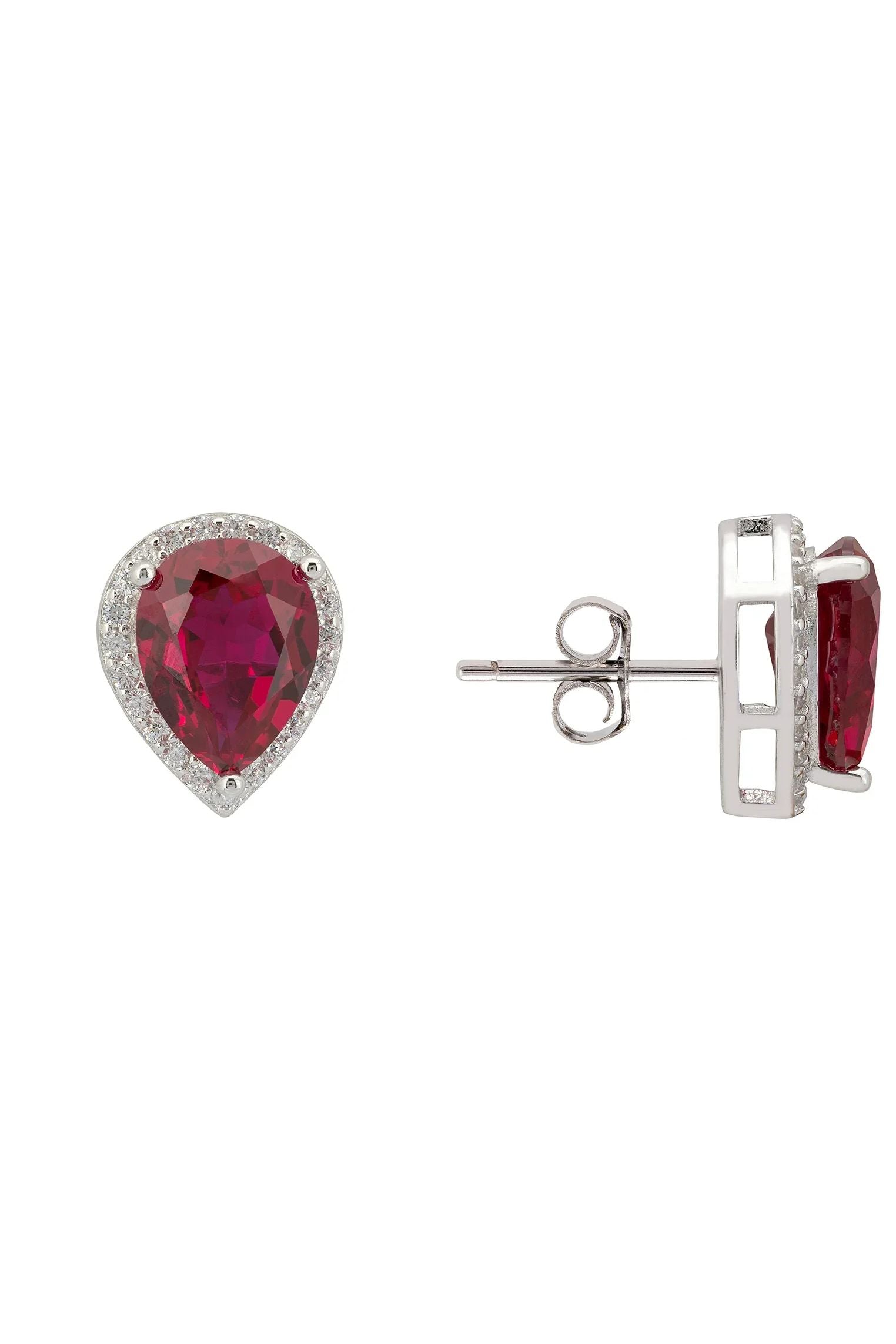 Theodora Ruby Teardrop Gemstone Stud Earrings Silver