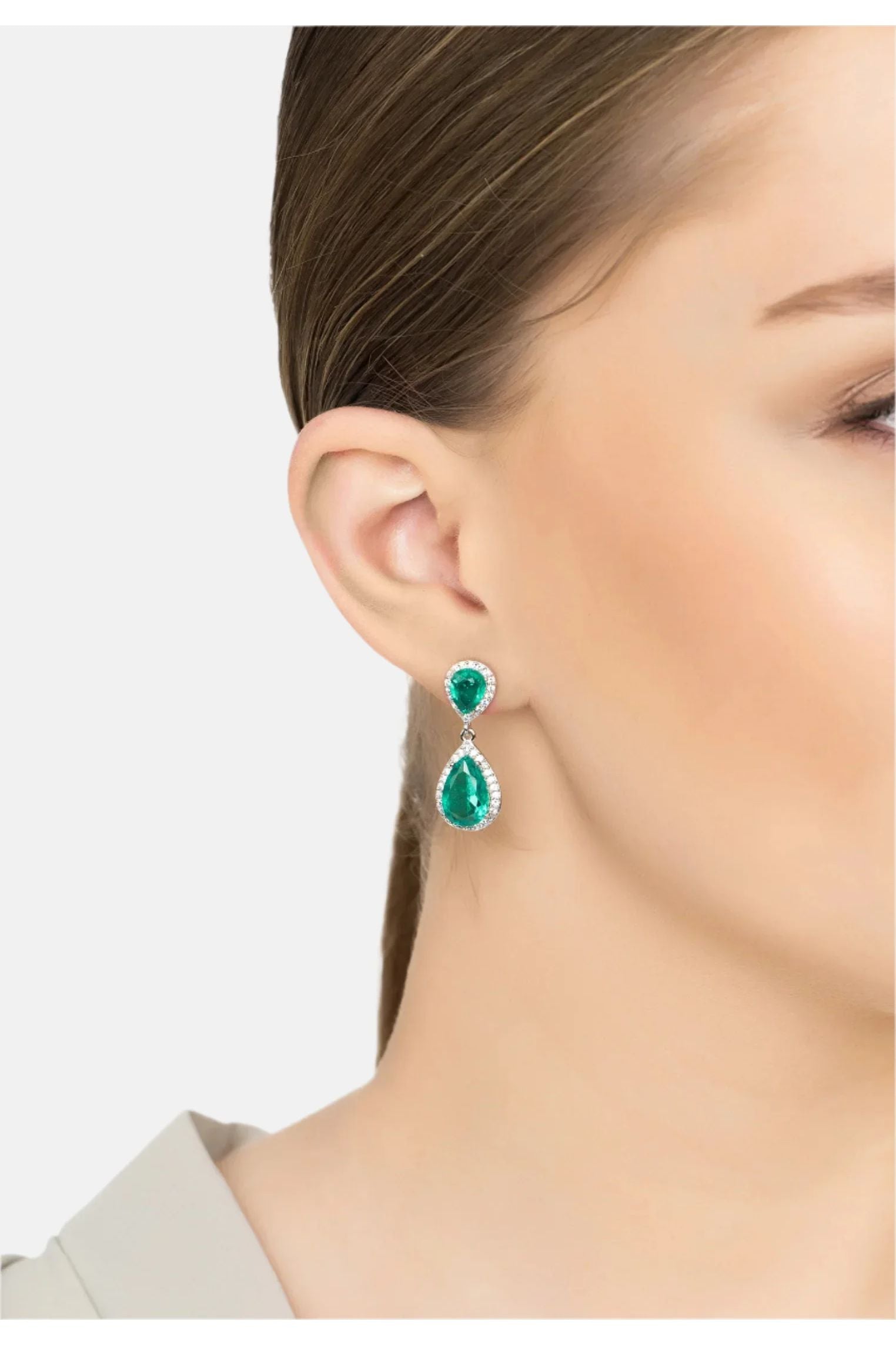 Odette Teardrop Colombian Emerald Earrings Silver