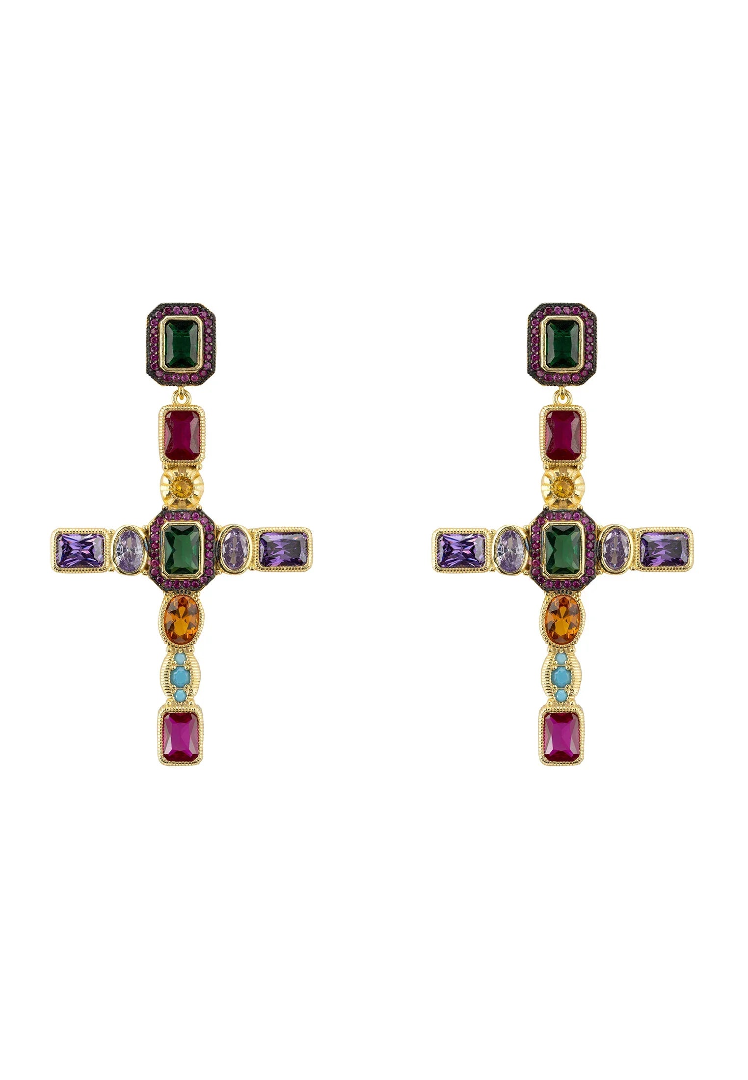 Maria Extra Large Gemstone Fashion Earrings Gold (Cross)